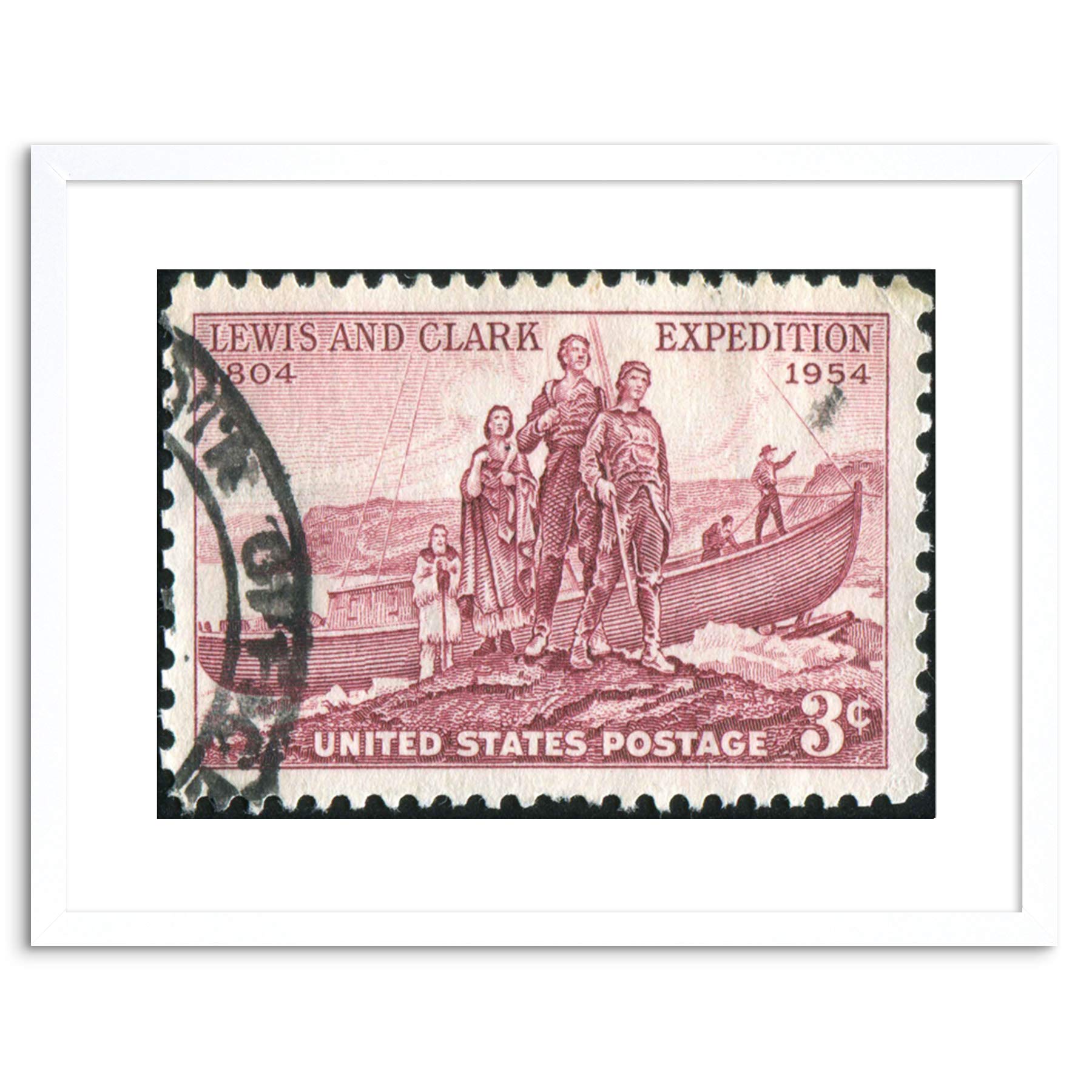Wee Blue Coo POSTAGE STAMP USA VINTAGE LEWIS CLARK EXPEDITION FRAMED PRINT F97X3873