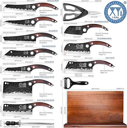 Miniatura 23 de XYJ Juego de cuchillos de cocina profesional con cuchillas forjadas de acero de alto carbono, cuchillo de chef, cuchilla, cuchillo de tallar