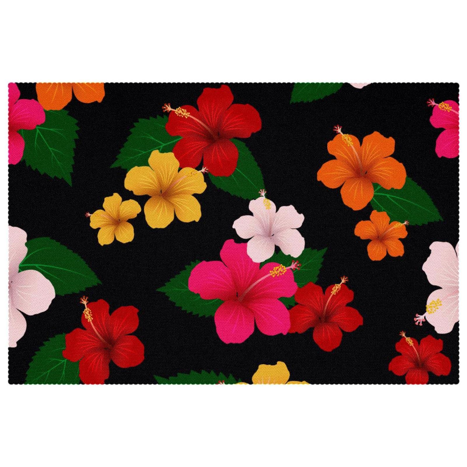 Sets de table isolants thermiques lot de 4 en Oxford lavable fleurs d'hibiscus