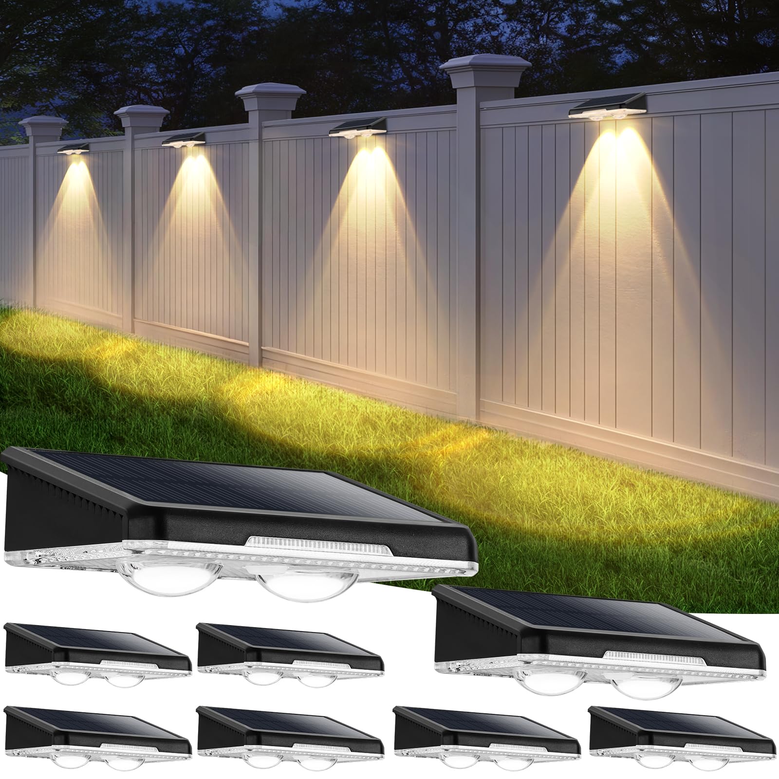 Photo 1 of ** only comes with three **
Solar Fence Lights Outdoor 8-Pack, Waterproof Fence Light Solar Powered with 3 Modes (3000K/4500K/6500K) for Outside, Patio, Deck, Stair, Step, Garden, Backyard, Walkway, Pathway, Railing