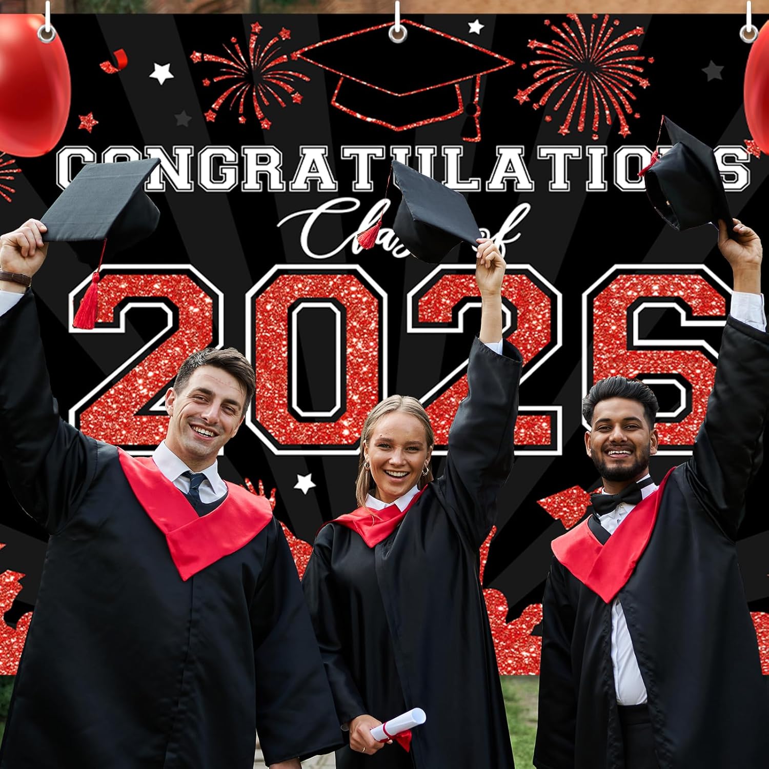 Avezano 2026 Graduation Garage Door Banner Congratulations Class of 2026 Garage Door Cover Backdrop Red Black Congrats Grad Party Decoration Background 6 x 13 ft