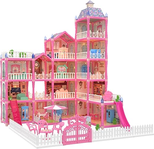 JoyZin 374 piezas de casa de muñecas casa de ensueño para niñas, casa de juegos de princesa con luces, accesorios de muebles, juegos de simulación,