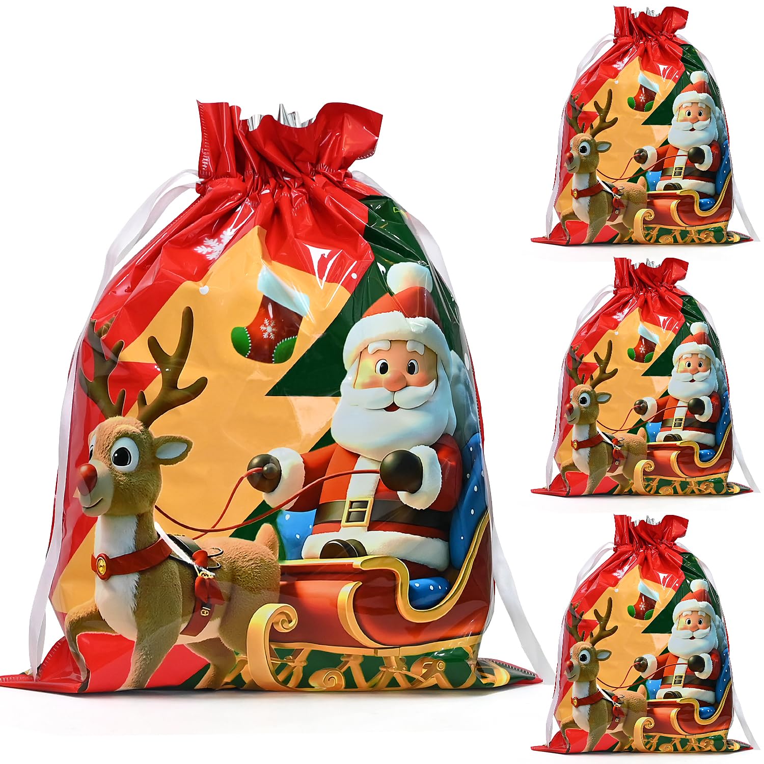 39 * 51cm Christmas Bags,4Pcs Wrapping Bags,Red Large Xmas Gift Bags for Presents Christmas Party — image 1