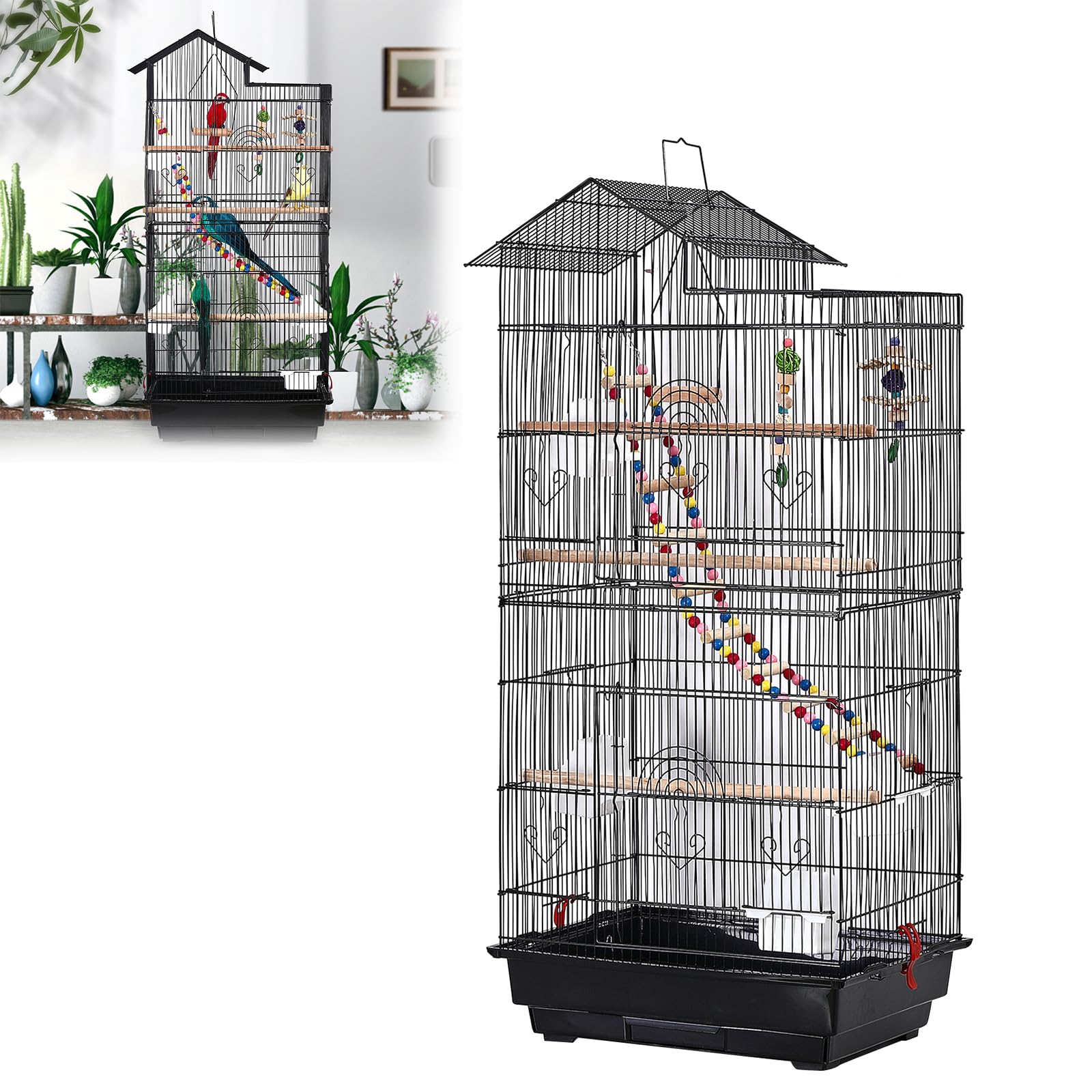 Vogelvoliere Metall Großer Vogelkäfig Wellensittich Käfig mit Vogelspielzeuge 46x35.5x99 cm(Typ A)