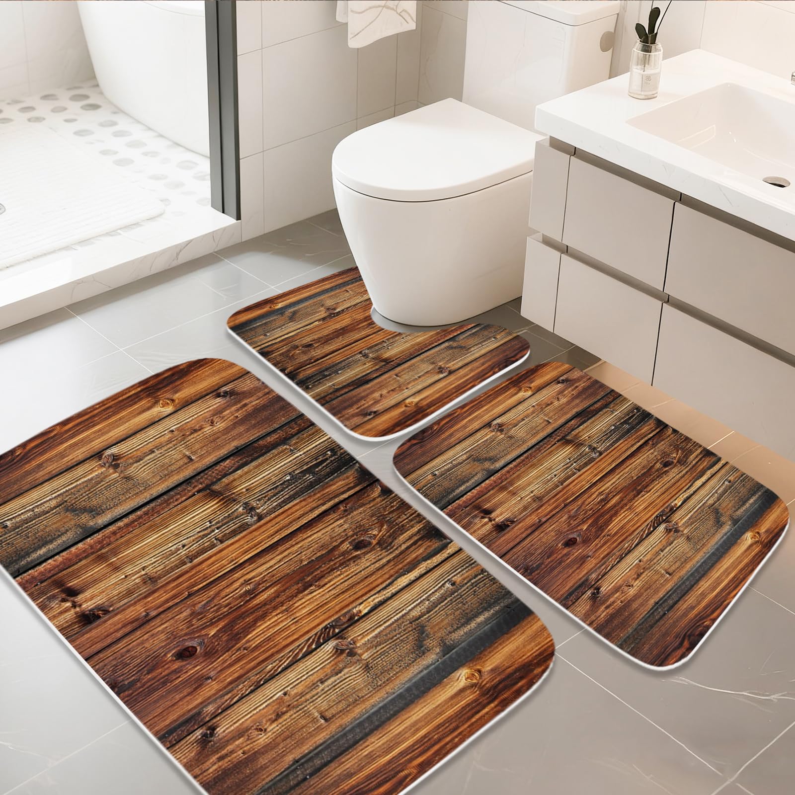 Final Friday Rustic Farmhouse Wooden Board Print Bathroom Rugs and Mats Sets 3 Piece, Wood Western Country Bath Mat 20 x 31 in, Coral Velvet Memory