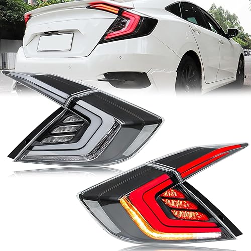 inginuity time Luces traseras LED para Honda Civic 10Th Gen Sedan 2016-2021 DRL de puesta en marcha de animación lámpara trasera intermitente,