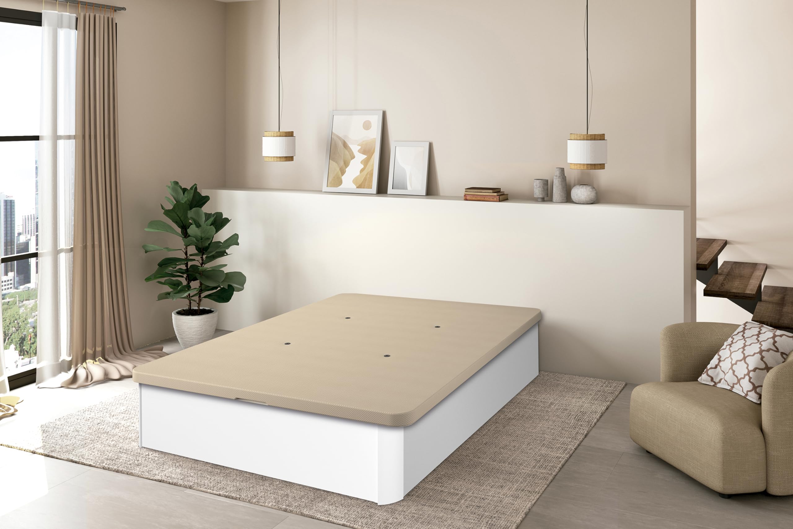 Canapé con Tapa 3D SHIITO Modelo Trevi 150x190 cm Blanco Almacenamiento