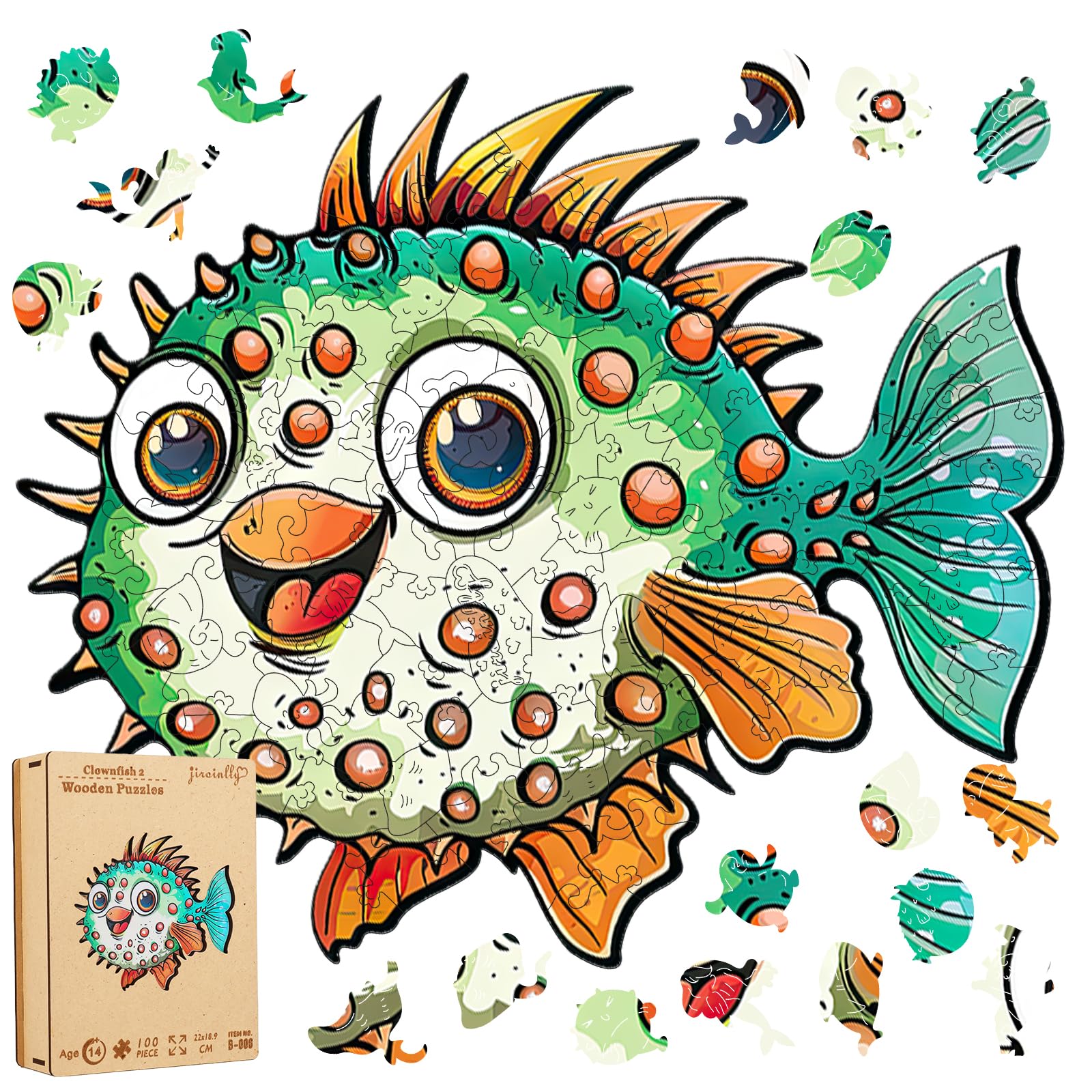Jiroinlly Wooden Puzzles for Kids, 100 Pieces Ocean Puzzle, Unique Fish Shaped Wooden Puzzle, Preschool Puzzle Toys, Give Your Kids/Grandchildren,
