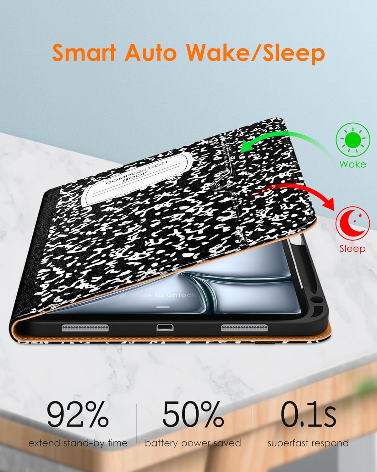 DTTO for iPad Air 11-inch Case M4/M3/M2 (2026/2025/2024), iPad Air 5th / 4th Generation (2022/2020), Premium Leather Business Folio Stand Cover with Pencil Holder - Auto Sleep/Wake, Composition Book