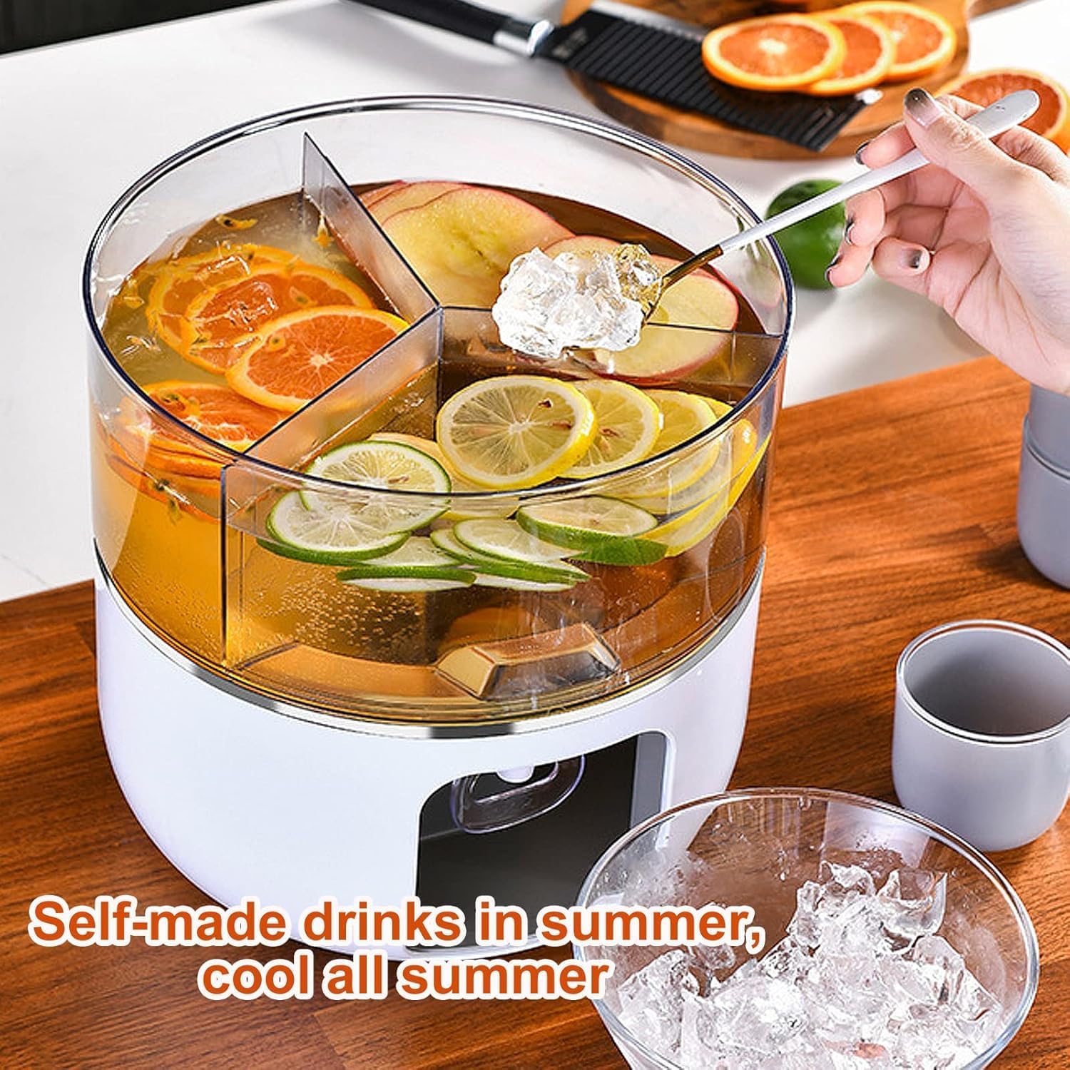 AMPLIN 3 Compartment Rotatable Cold Jar, Refrigerator with Faucet, Large Capacity 5L Juice Drink Dispenser, Beverage, Juice Dispenser, Drink Dispenser, Clear Iced Beverage Dispensers 4