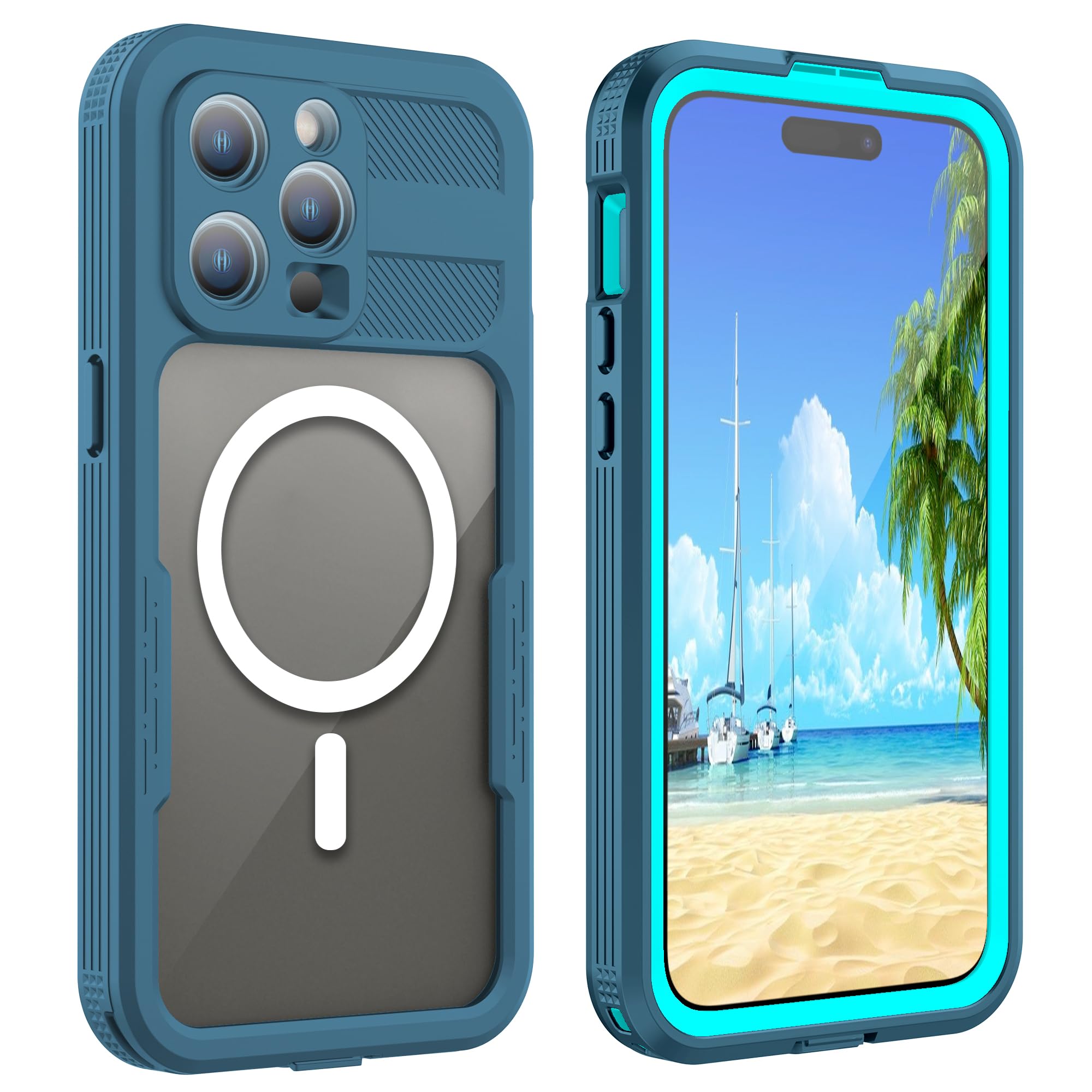 Kfifsiso Waterproof Phone Case Compatible with iPhone 15 Pro Max, Built-in Screen and Camera Protector, 360 Full Body Coverage, Heavy Duty Phone Cover