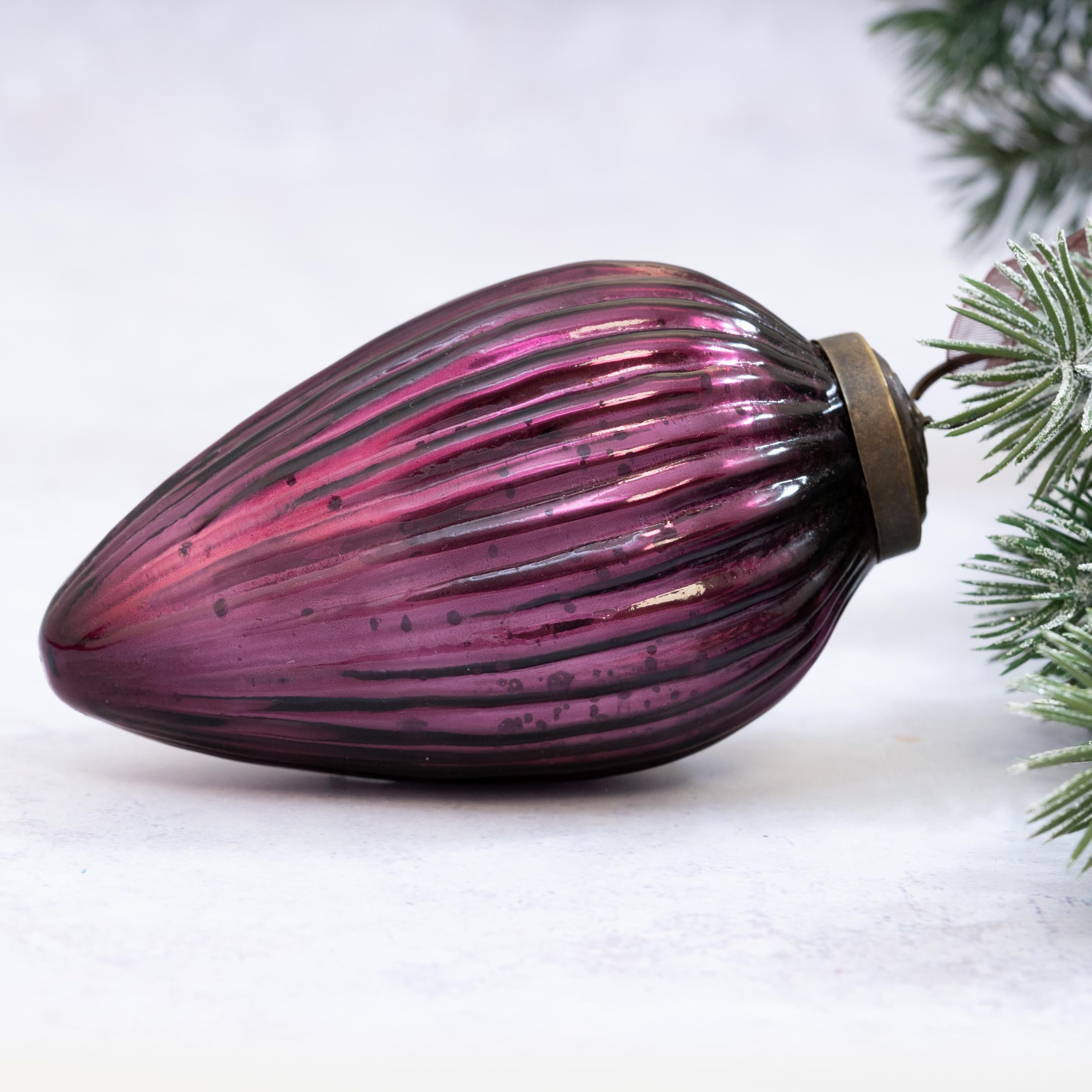 Arthur Cameron Mulberry Christmas Glass Pinecone Hanging Decorations | Xmas Pine Ornament Bauble (4", )