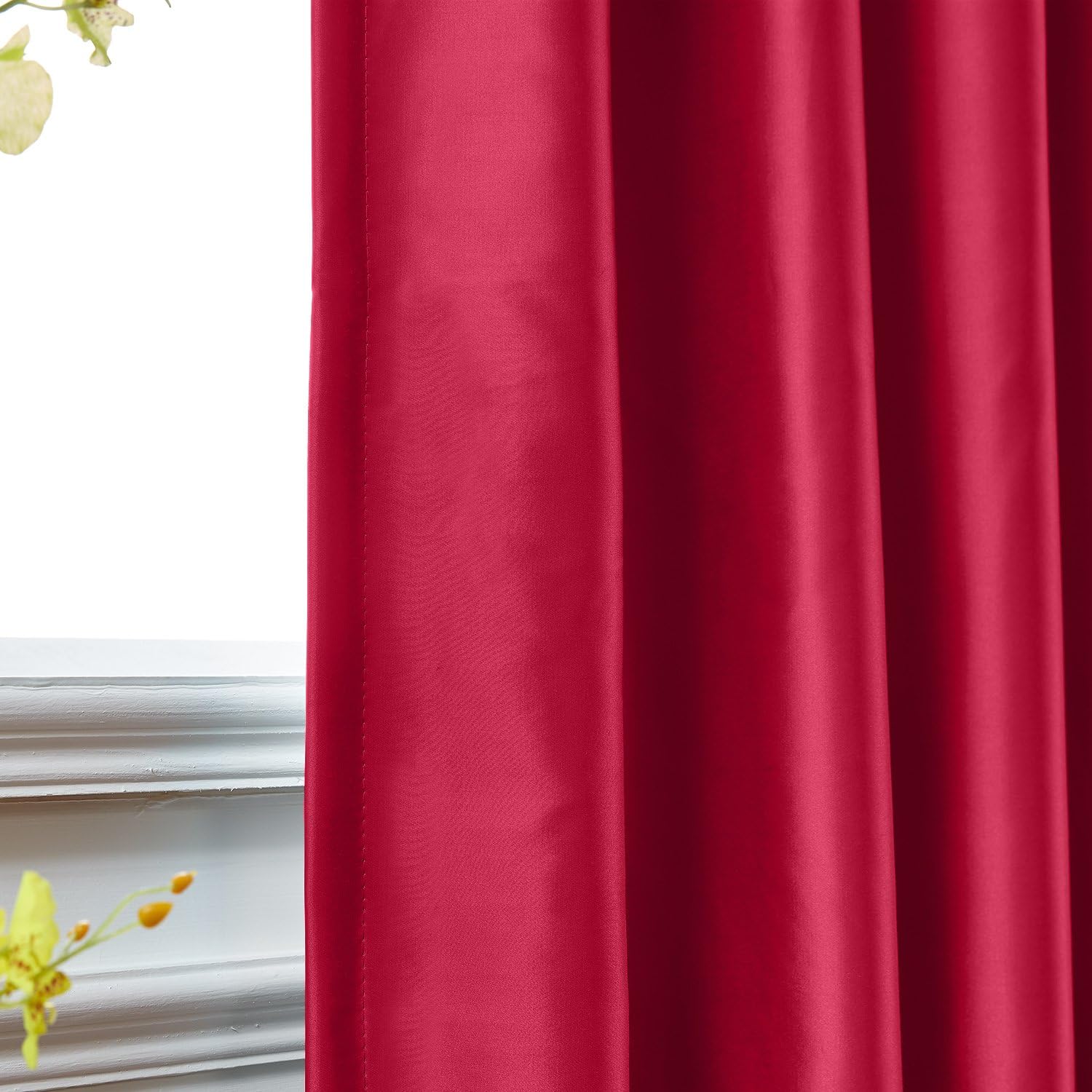 ChadMade 96 Inches Long Polyester Cotton Silk Curtain Rod Pocketed Drape Faux Silk Satin Drapery Window Treatment with Liner 84Wx96L, 1 Panel, Red
