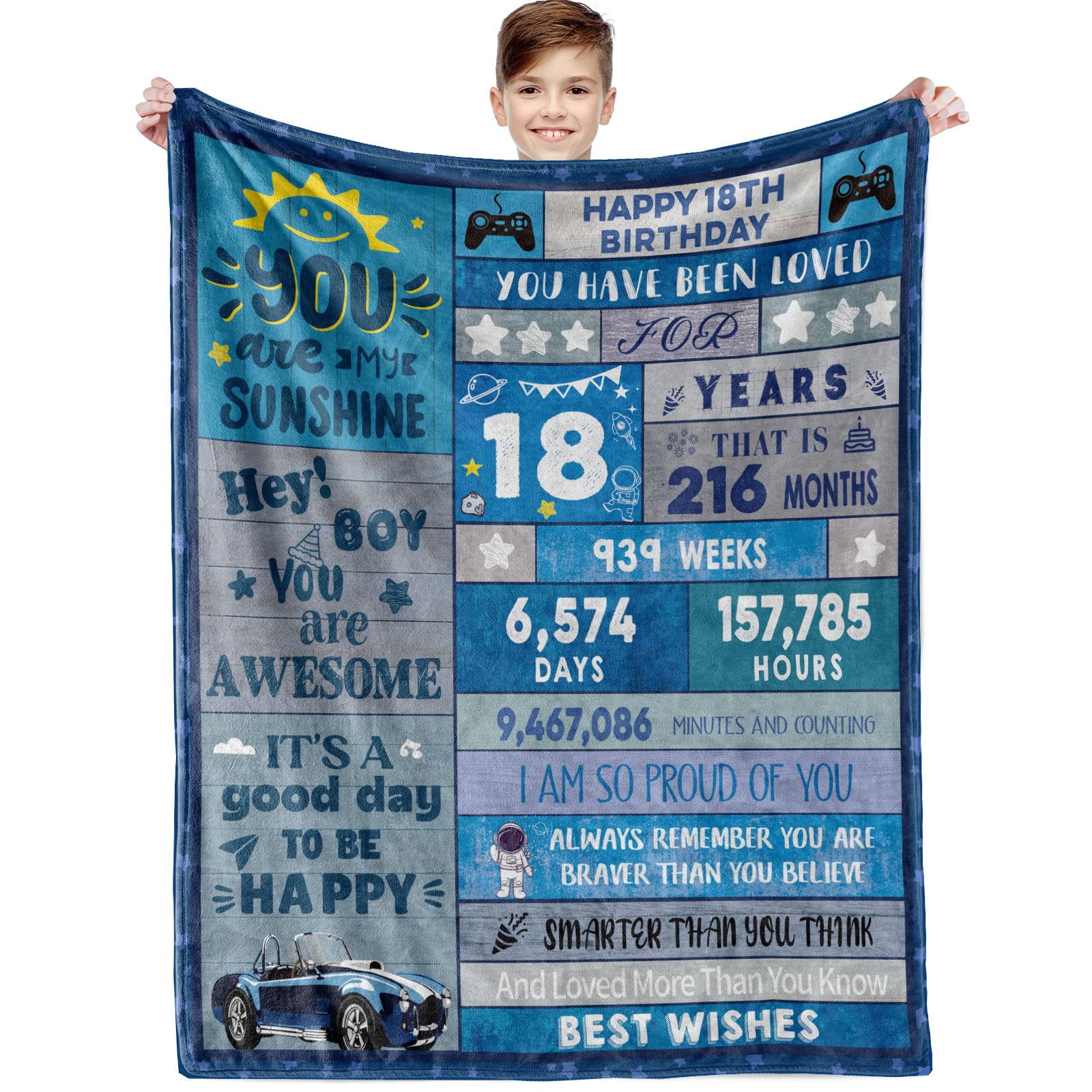 Xinvery 18th Birthday Gifts for Boys,18th Birthday Decorations Boys 18 Year Old Boy Birthday Gifts Happy Birthday Gifts Blankets Best Gifts Ideas for Teen Boy Throw Blankets 50"X60"