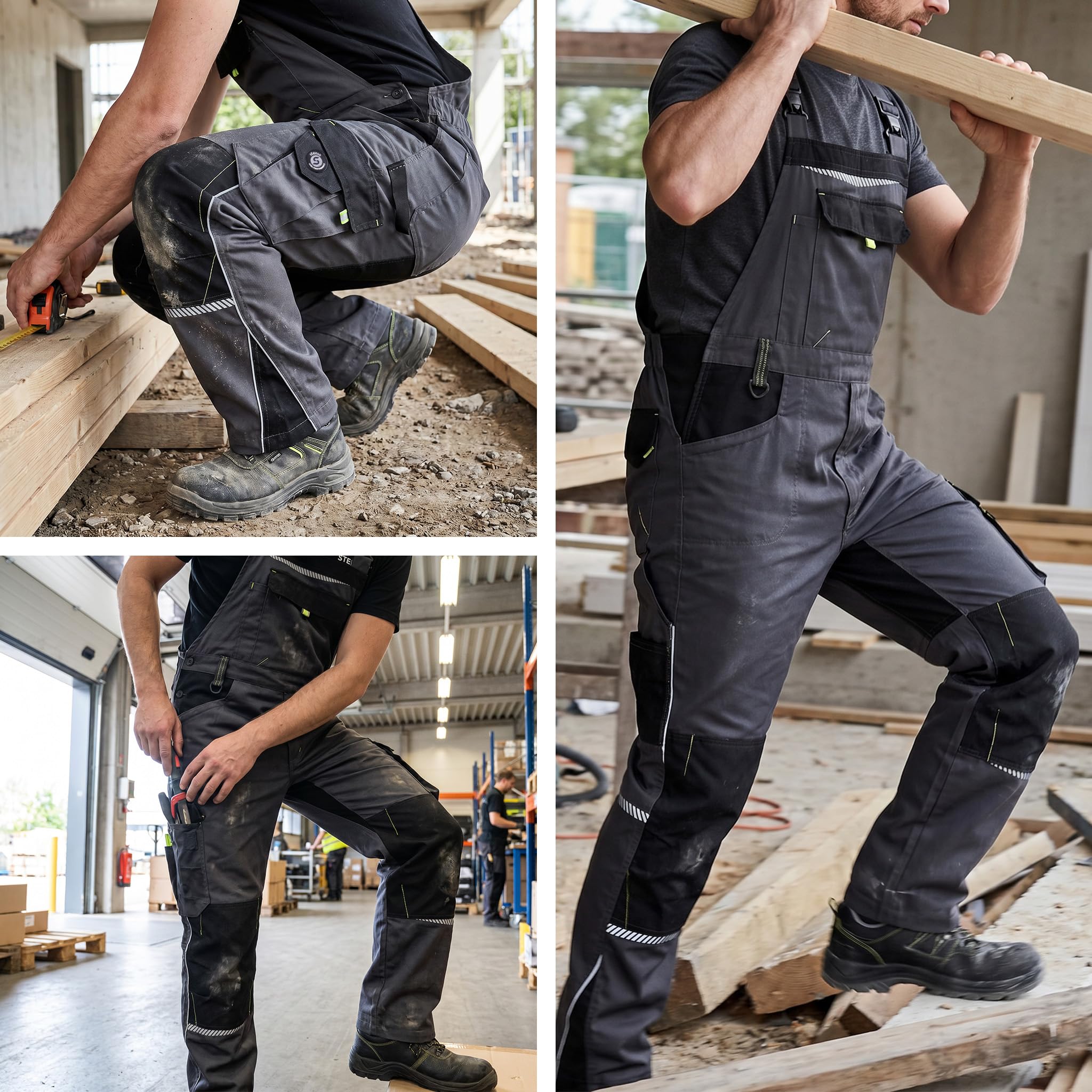 Stenso Salopette da Lavoro da Uomo Prisma con Tasche multifunzionali e per Ginocchiere - Grigio EU46
