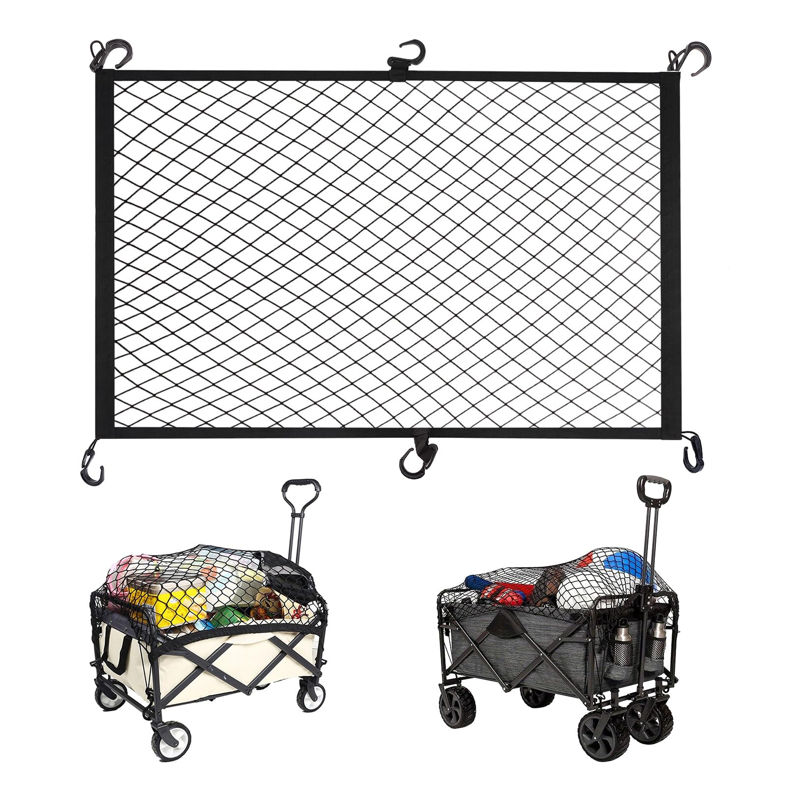 Filet de chargement pour wagon utilitaire pliable, filet nylon élastique 6 crochets