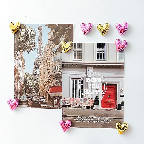 Miniatura 63 de 20 imanes dorados para refrigerador, lindo corazón de amor, imanes decorativos plateados para nevera, juego de imanes de cocina para el hogar