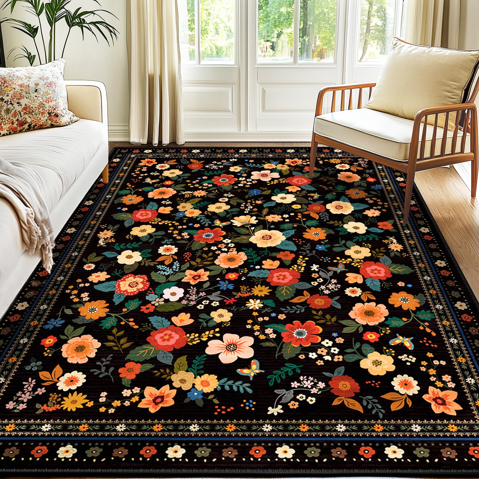 meejou 5x7 Washable Floral Rug