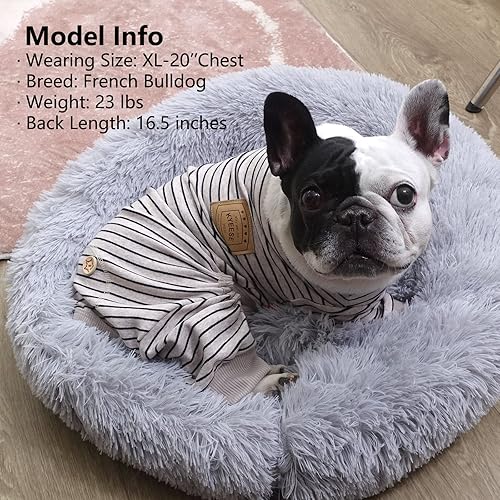 Miniatura 6 de KYEESE Pijama para perros pequeños, elástico de 4 patas, enterizo de perro a rayas, para cubrir el cabello, marrón marfil, L