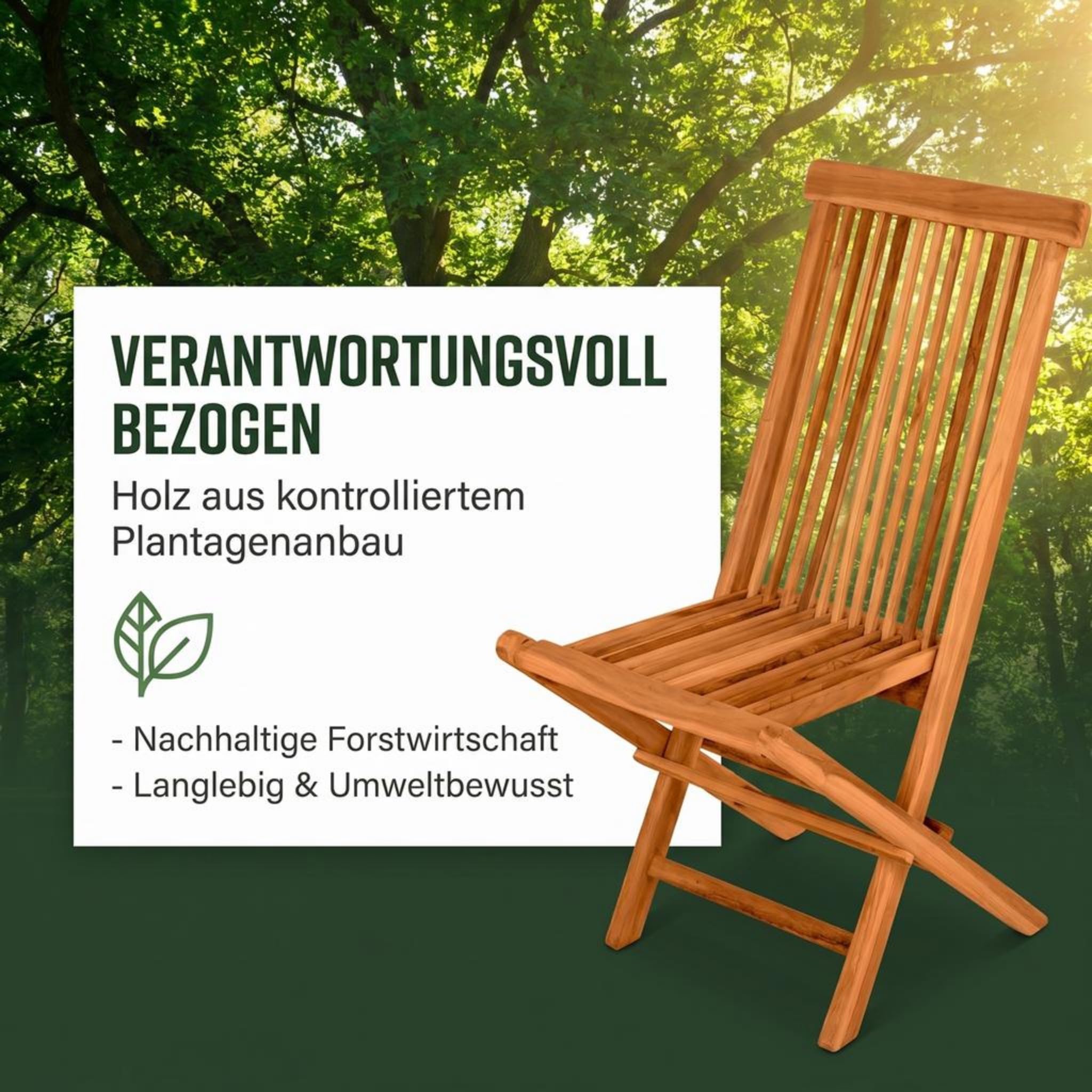 SAM Premium Klappstuhl Menorca, Balkonstuhl Teakholz massiv lackiert, klappbarer Gartenstuhl ohne Armlehnen bis 150 kg, wetterfest für Garten Terrasse Balkon Wintergarten Outdoor, Unikat