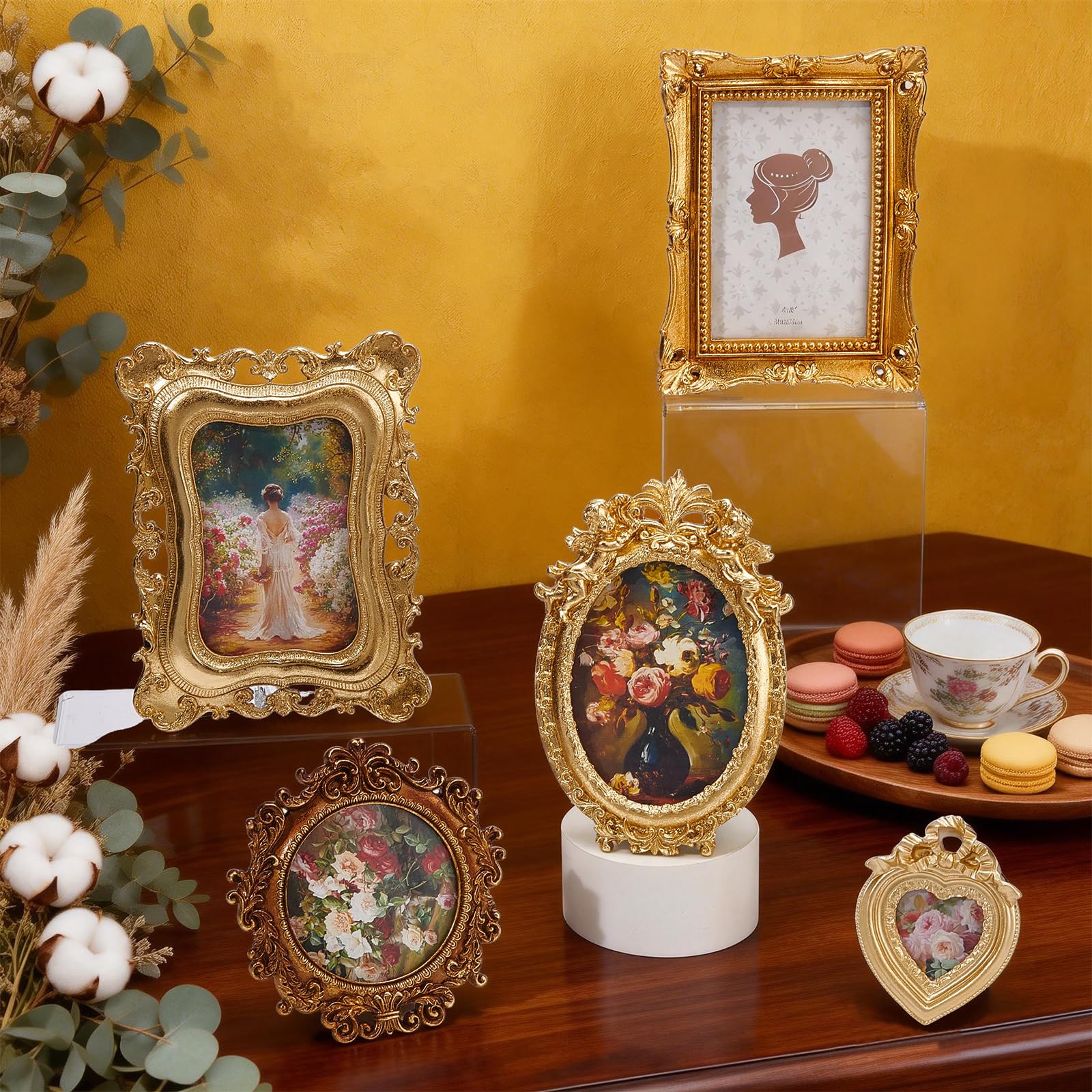 5 Stück Goldenes Vintage Bild Antikes Harz Fotorahmen Set Für 10.2x15.3/12.7x17.8 antikgoldenen Galerie Wandrahmen Kleiner Luxuriöser Wandbehang Dekoration Für Galeriewand Fotoausstellung