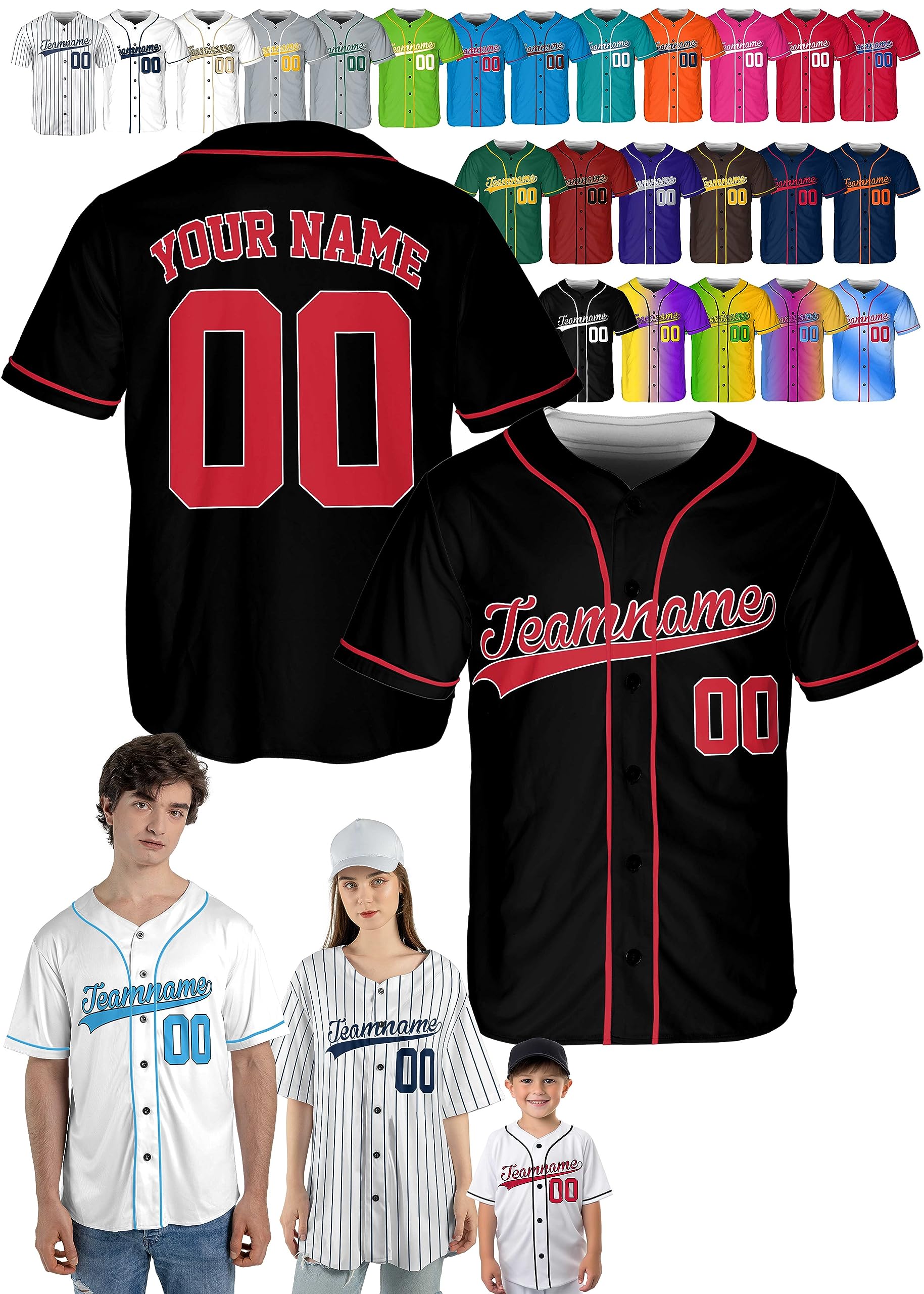 Custom Baseball Jerseys - Personalized Baseball Shirts for Men, Women, Boys, and Girls - Add Your Name, Number, Logo