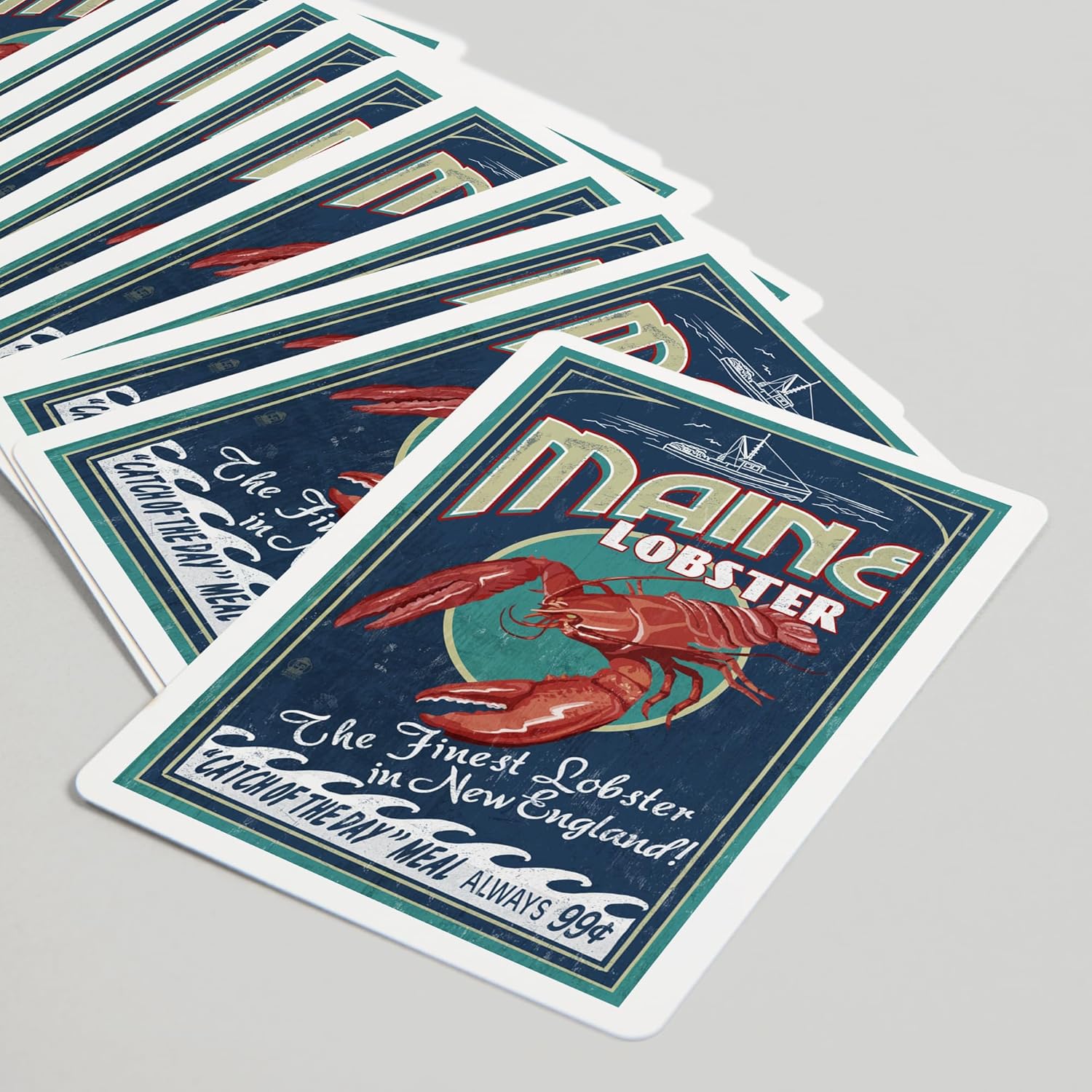 Lantern Press Maine, Lobster, Vintage Sign, 52 Playing Cards for Adults, Poker Size Card Deck