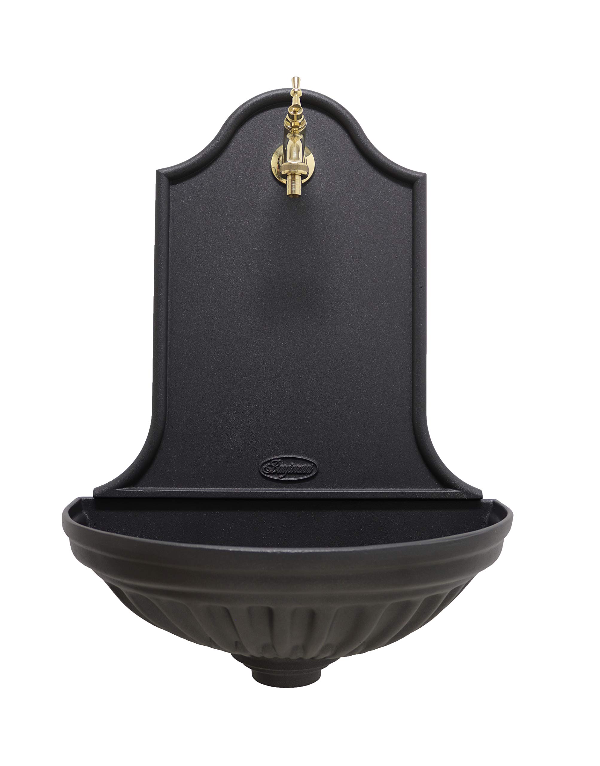 Fonderia Bongiovanni | Gartenbrunnen | Wandbrunnen | Modell Sevilla | Anthrazit Gusseisen | mit Wasserhahn Messing poliert | für Haus Garten | Gartenbrunnen Outdoor