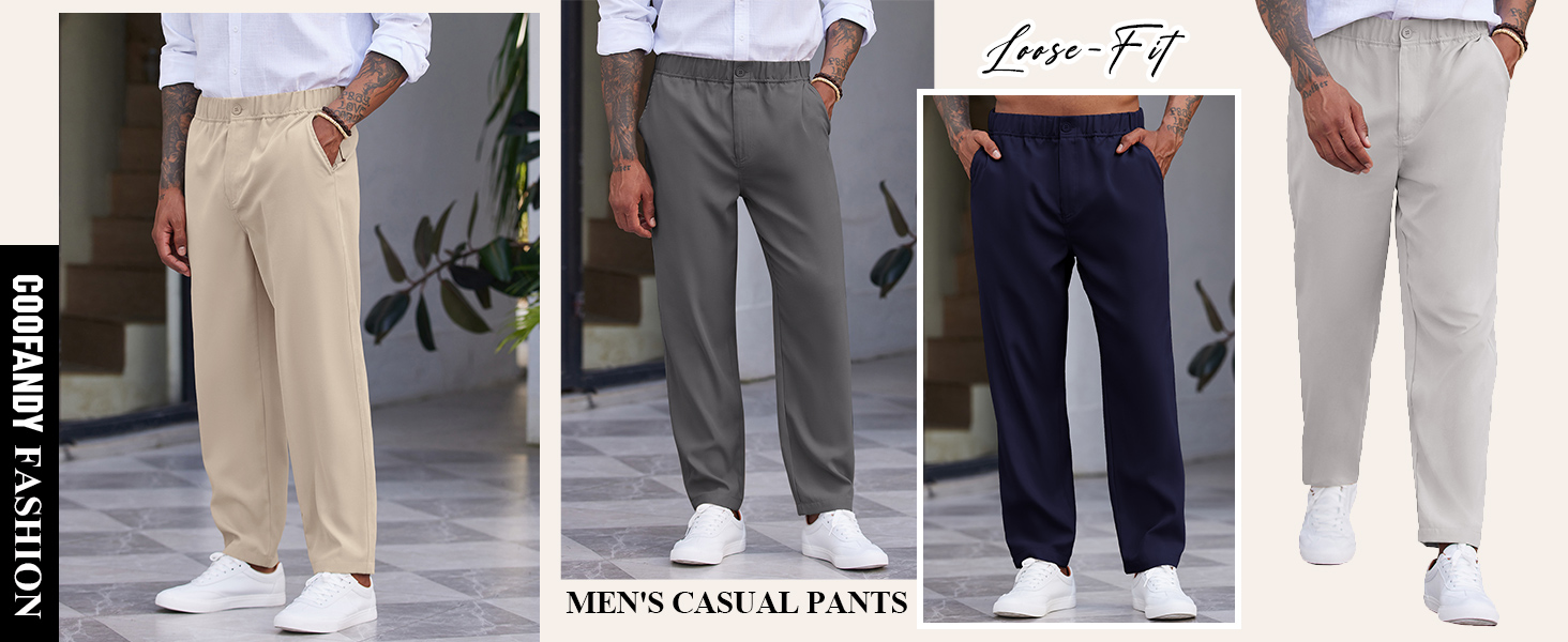 COOFANDY Mens Drawstring Pants Solid Classic Flat-Front Slacks