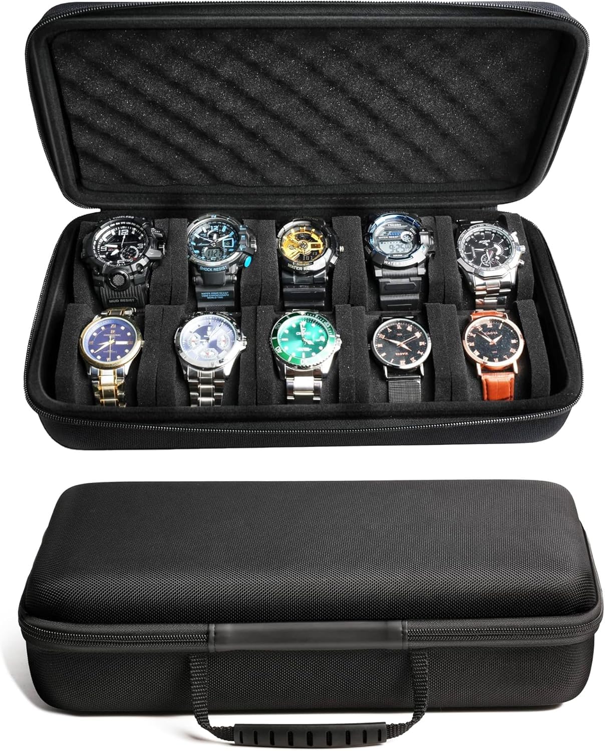 Reise-Uhrenetui, Organizer, Uhrenbox mit Reißverschluss, strapazierfähig, tragbar, reisefreundlich, passend für alle Armbanduhren und Smartwatches bis 60 mm, kompatibel mit Apple Watch