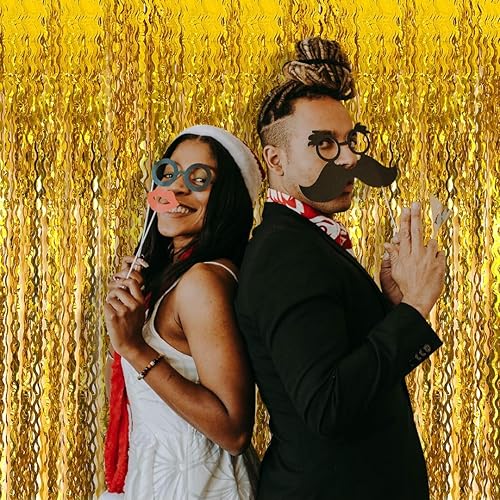 Vista 14 de Cortina cuadrada de oropel para fiesta, 5 cortinas de flecos de papel de aluminio con purpurina, decoración de fiesta, fondo negro para cabina