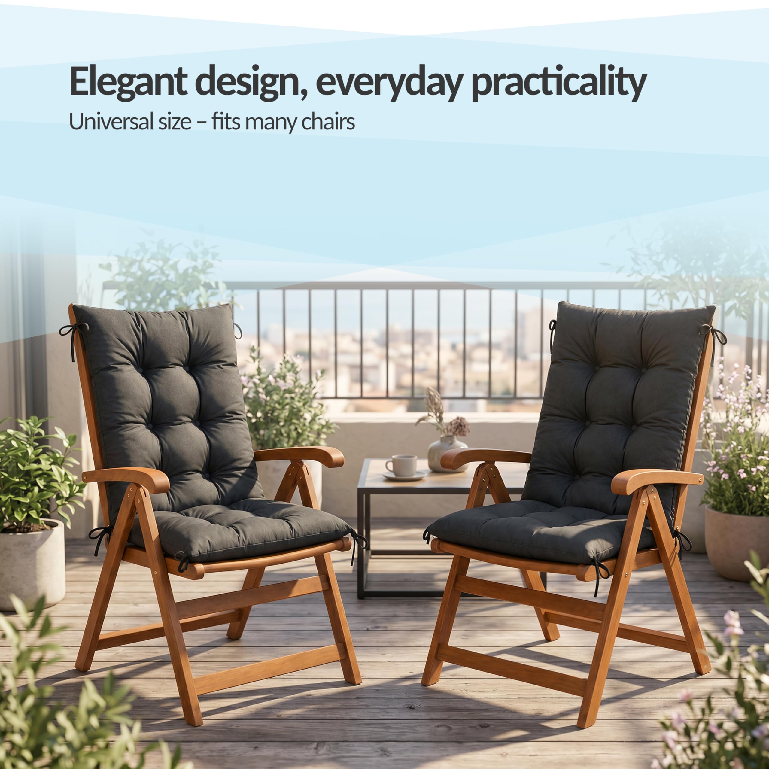 POKAR Cuscino Sedia Giardino con Schienale Alto 120x50x10 cm | Trapuntato Impermeabile Idrorepellente | Cuscino per Poltrona da Esterno | Imbottitura Spessa | Oeko-Tex | Prodotto in UE | Beige