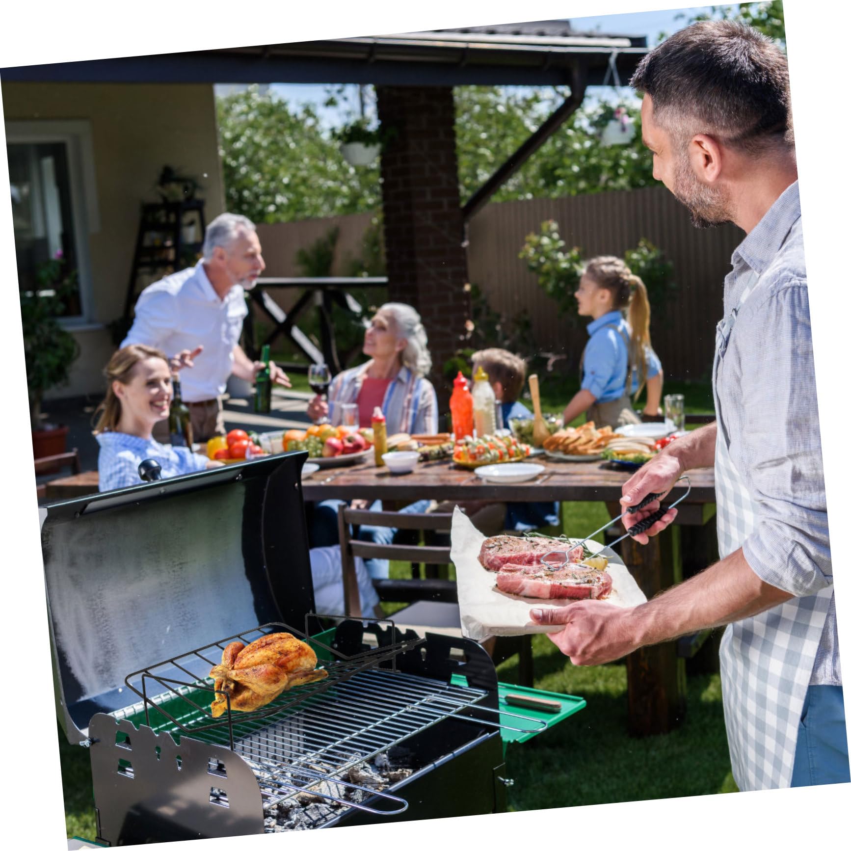 1pezzi Supporto per Grill in Acciaio al Carbonio per Barbecue Esterna Pratico Mensola per Barbecue