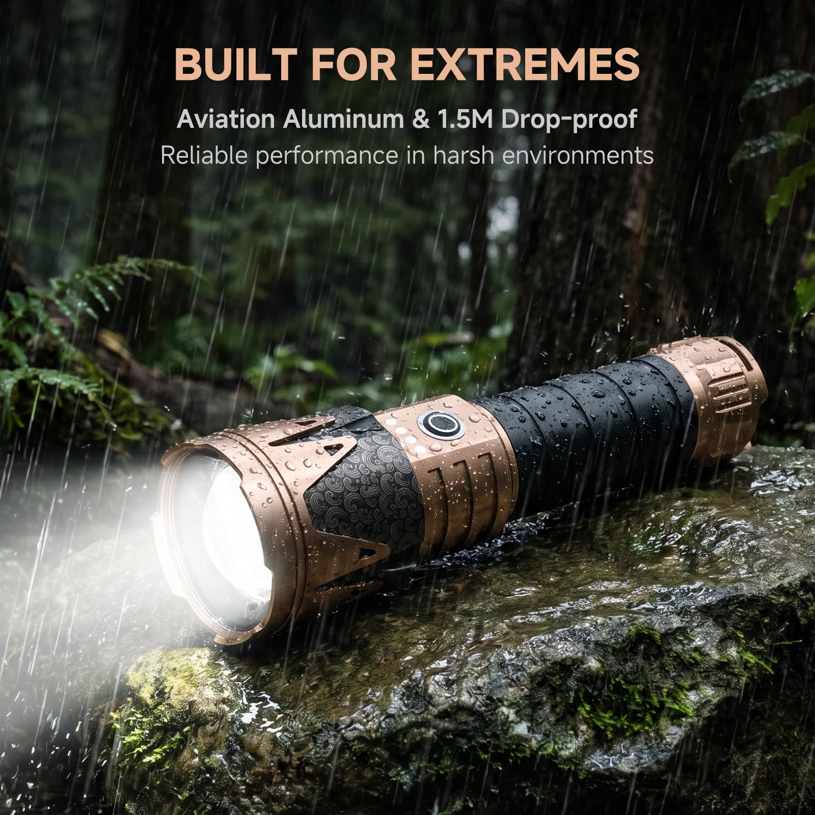 SKYFIRE Torcia professionale a LED, ricaricabile, 8000 lumen, estremamente luminosa, con lente di accensione antincendio, 6 modalità, IPX6, impermeabile, power bank per campeggio, attività all'aperto