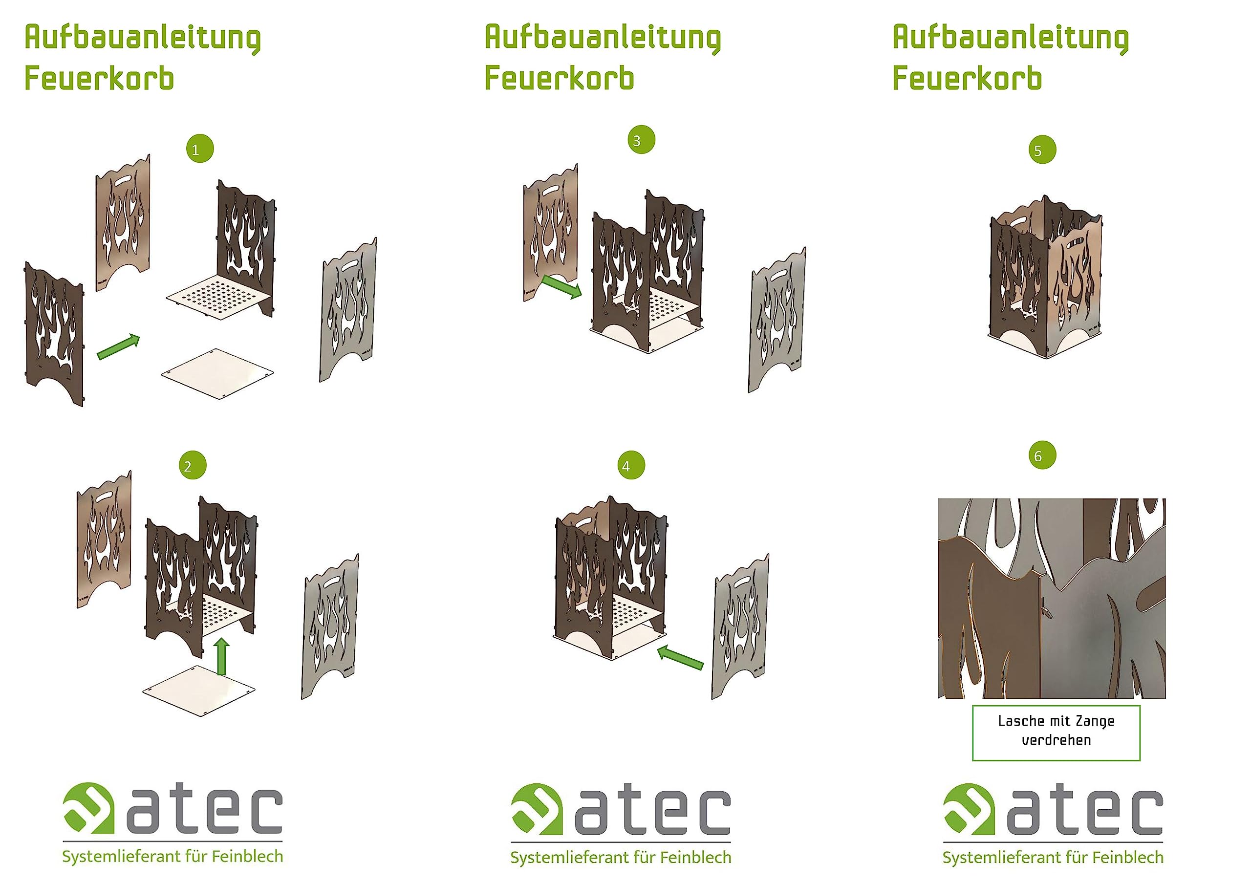 Feuerkorb | Feuertonne | Feuerschale aus Stahl eckig 55x36x34cm Stecksystem rustikal (Flamme h=55 cm)