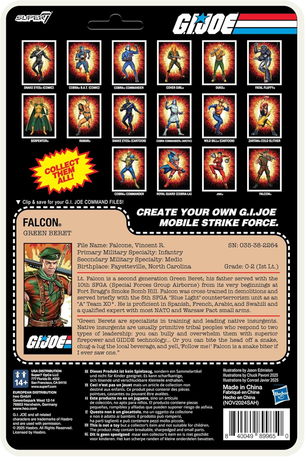 Super7 Reaction+ G.I. Joe Lt. Falcon (Movie Collection) - 3.75" G.I. Joe Action Figure with Accessories - Classic Cartoon Collectibles and Retro Toys