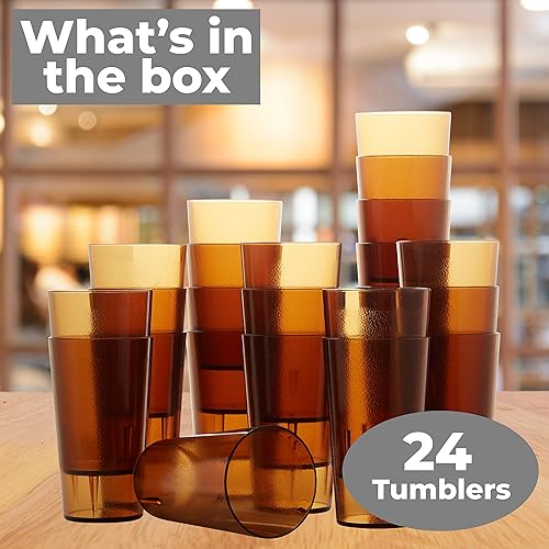 Miniatura 8 de Vasos de plástico ámbar de 12 onzas sin BPA de grado restaurante, paquete de 24 unidades. Vasos para beber súper duraderos, resistentes a la rotura