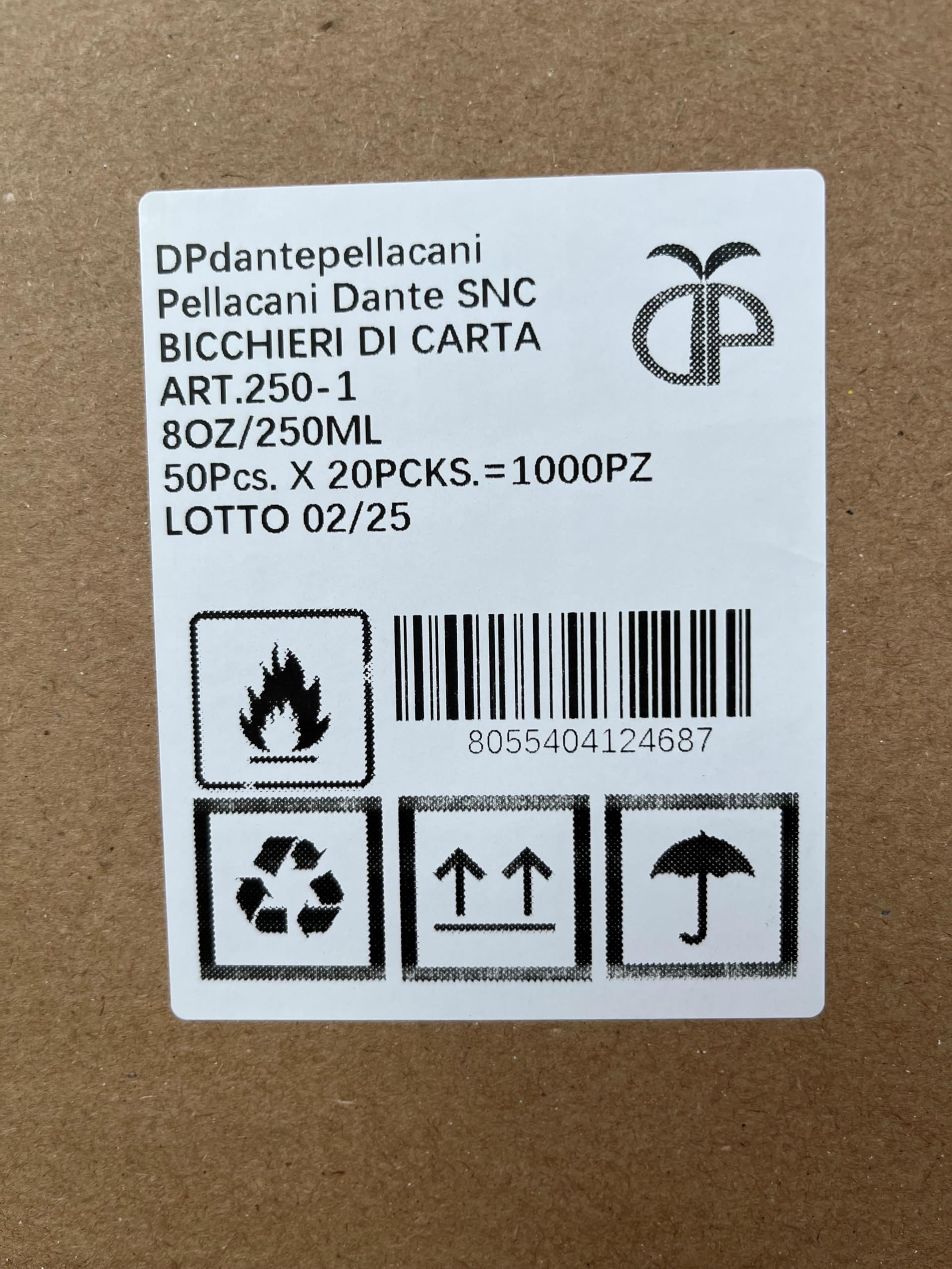 1000 Bicchieri in Carta per acqua bibite caffé americano cappuccino capacità 240 ml / 250 ml Colore Bianco biodegradabili cartoncino Bicchiere Medio Cartoncino 8oz Bar Ristorante
