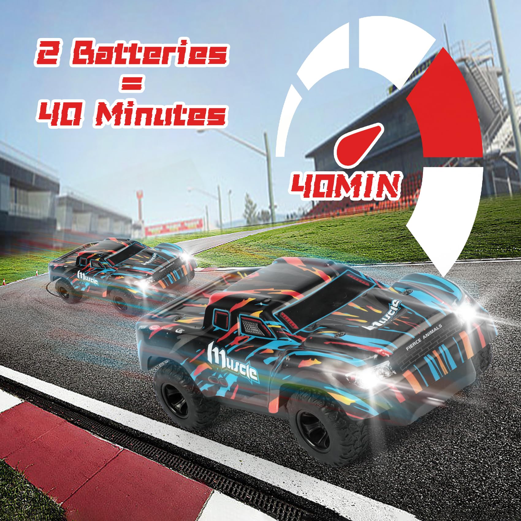 BAZADER Zdalnie sterowany samochód dla dzieci, 1:22 Off Road RC, odpowiedni dla chłopców w wieku od 3, 4, 5, 6, 7, 8 lat, nadaje się do użytku wewnątrz i na zewnątrz, podwójna prędkość z wieloma