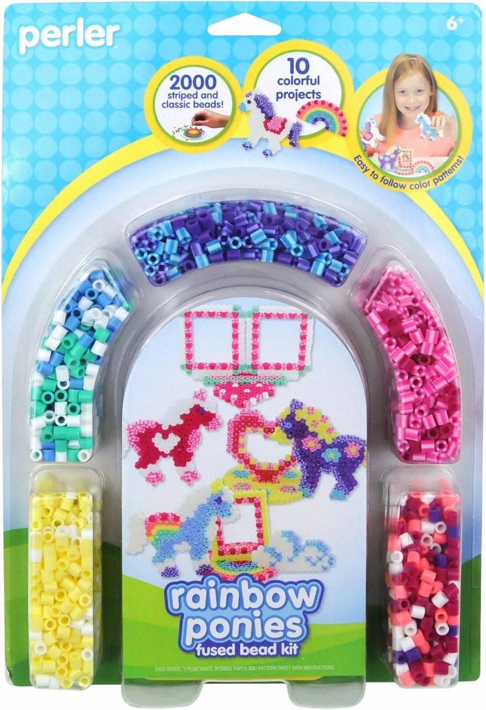 Perler Rainbow Pony Frames Activity Kit Fused Arch Blister Bead Kit 2000 Beads Kids Toys