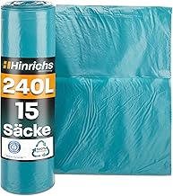 Hinrichs Bin Bags 240 L Extra Strong – Pack of 15 – 100 x 125 cm – Extremely Tear-Resistant Bin Liners – Bin Bags Made of Recycled LDPE – Blue Bags – Waste Bags for Garden, Household and Construction