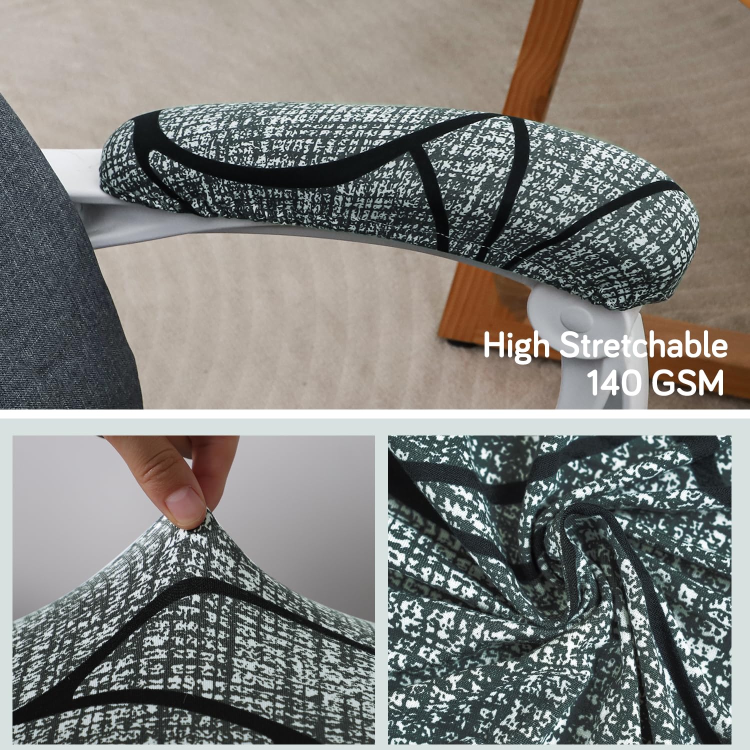 HOKIPO 'Elira Series' 140gsm Printed Armrest Covers for Office Chair (Elastic Style), 1 Pair, Intense Grey Abstract Floral (C2-AR5935) 3