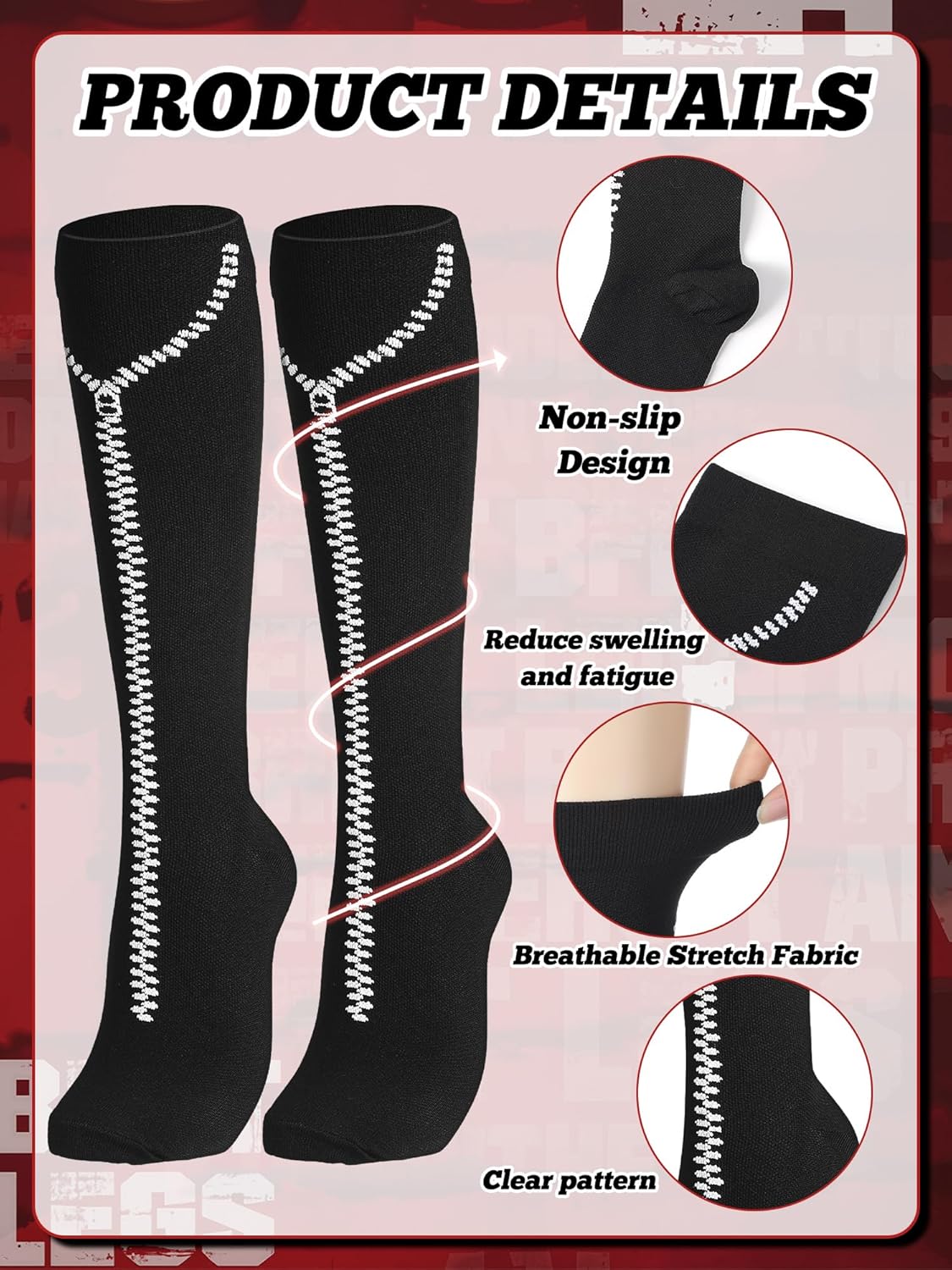 8 Pairs Compression Socks for Women Men Knee High Compression Socks for Halloween Nurses Running Medical Travel - Image 6