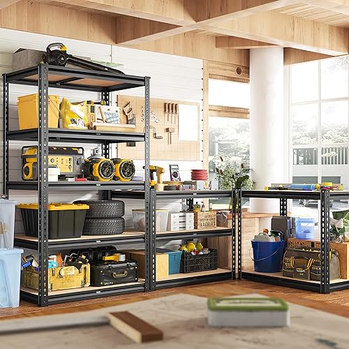 Miniatura 4 de REIBII Estantes de almacenamiento de 2000 libras, estantería de garaje de 5 niveles, estantería de metal resistente, estante de metal ajustable para