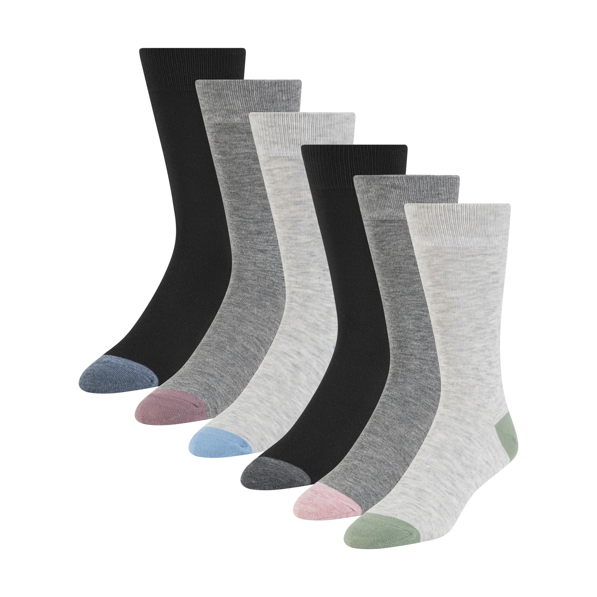 Ted Baker Men's 6 Pack Solid Crew Dress Socks, Grey Heather/Black/Multi, One Size