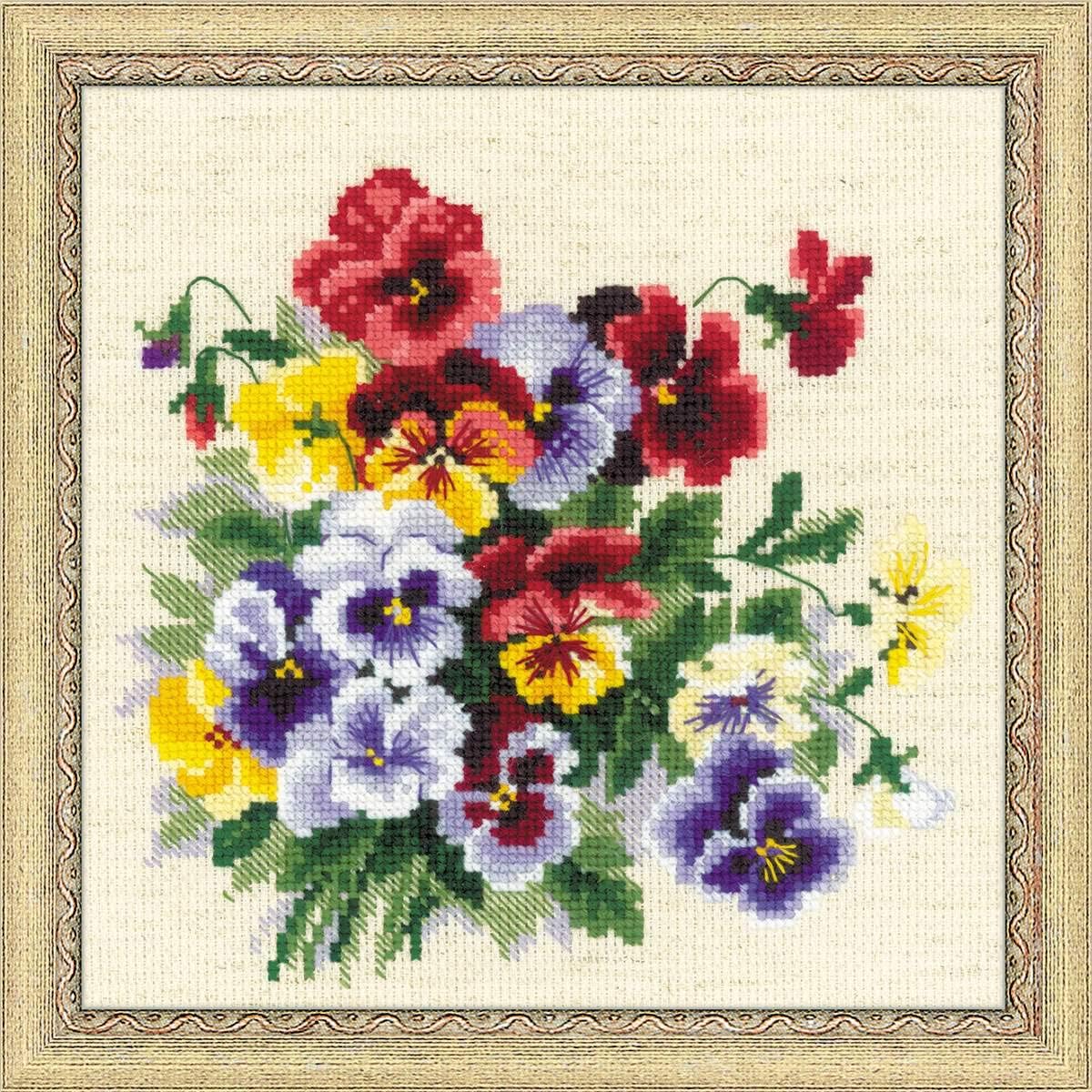 RIOLIS - Pansy Medley 1516, Floral Cross Stitch Kits 7,87" x7,87, Cross Stitch for Beginners & Advanced, Crossstitching Kits Adult, Counted Stitching Kits, Flowers Embroidery Kit