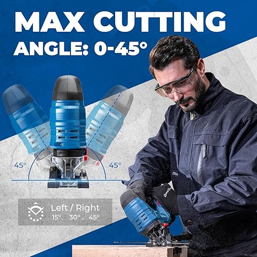 Miniatura 6 de Dong Cheng 20V - Sierra de calar sin escobillas, carrera de 26mm, 800-3500 SPM, bisel de 0-45, 6 velocidades, acción orbital, LED dual, soplador de