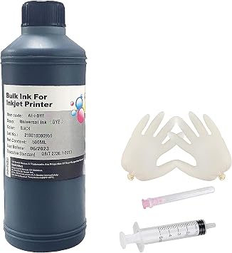 Black Ink Universal Refill Ink Kit Dye Ink 500ml with Syringe&Glove