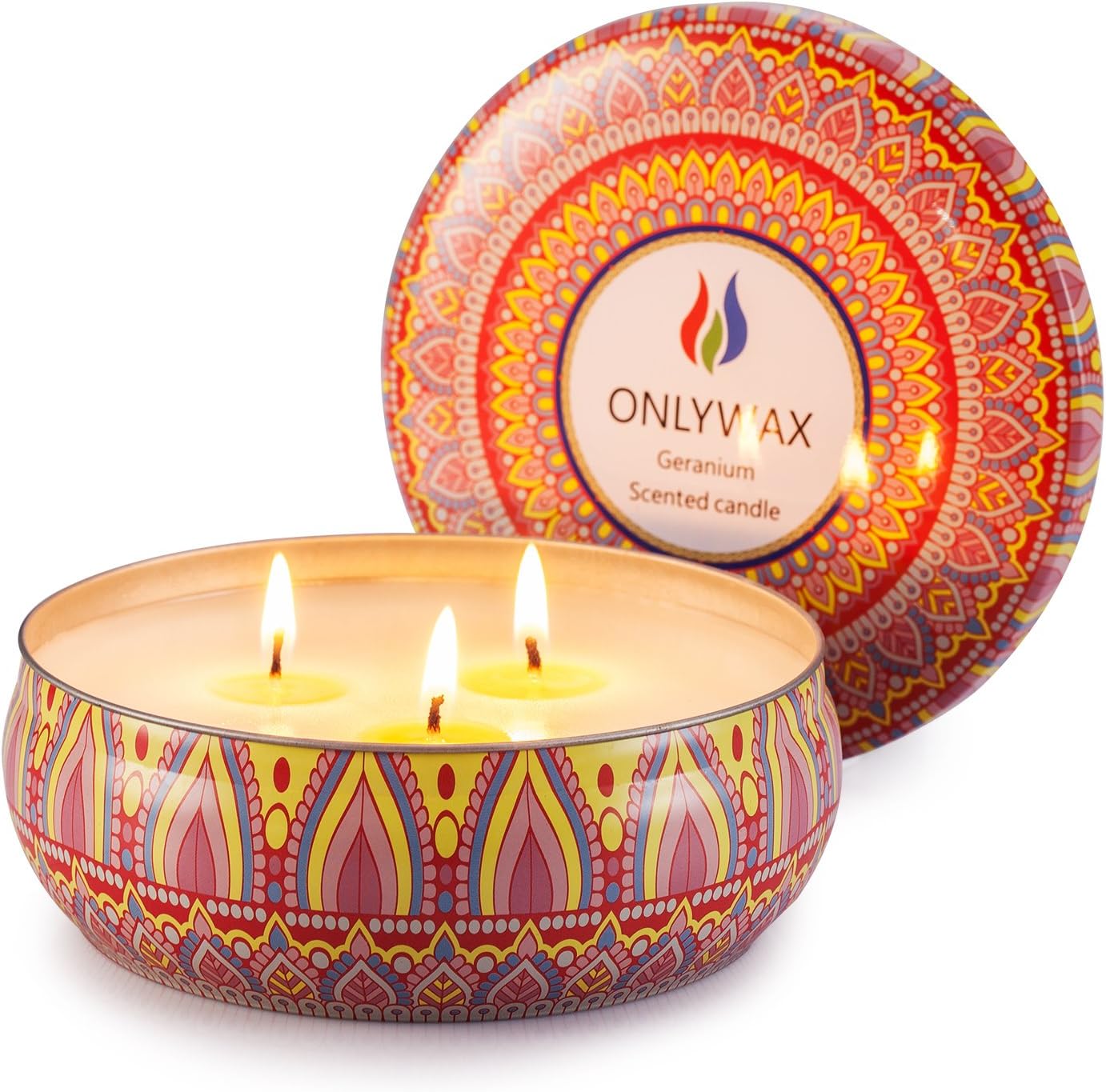 Scented Candles Soy Wax 3 Wick Tin 70 Hour Burn,Essential Oils–for Stress Relief and Relaxation,Outdoor and Indoor
