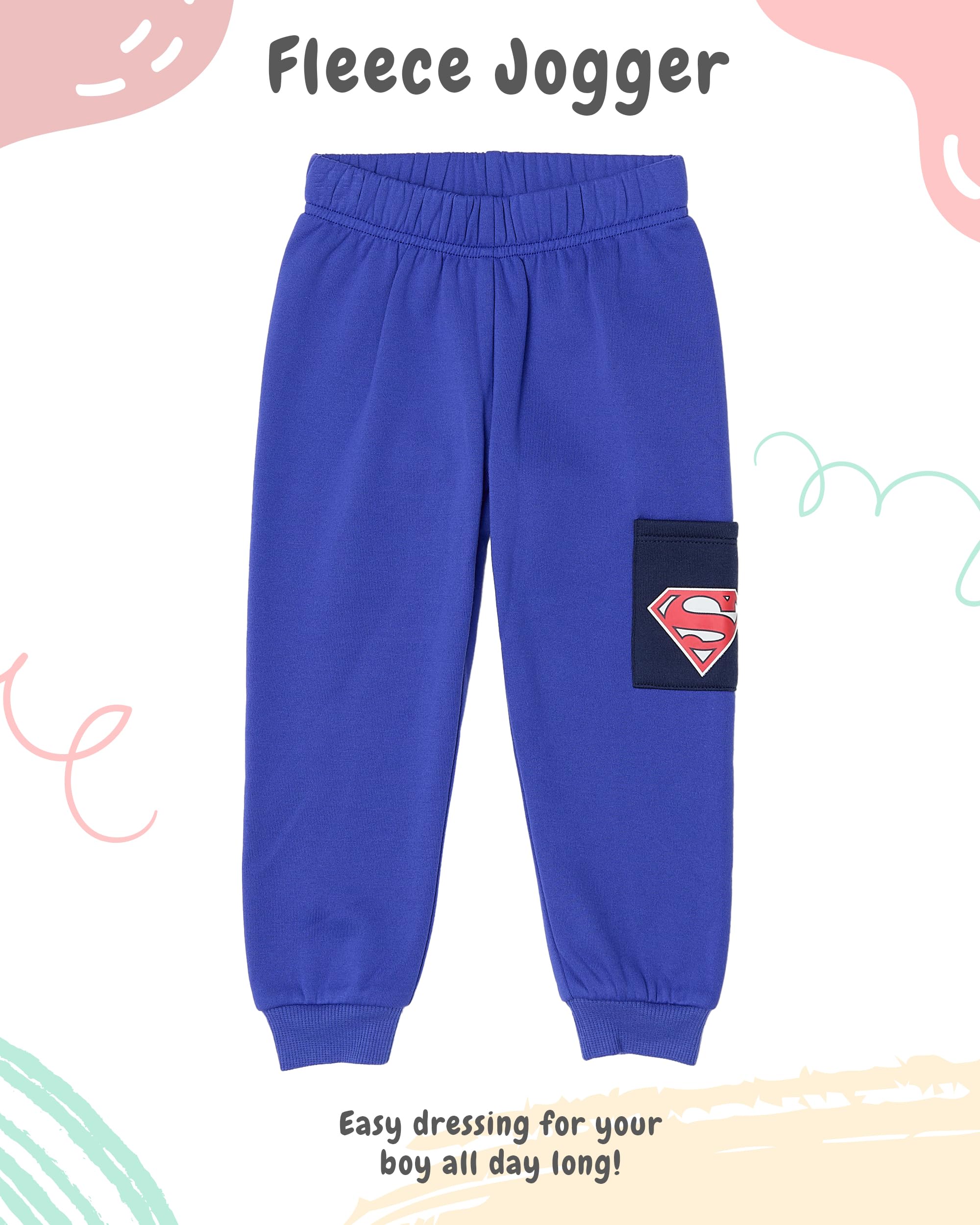 DC Comics Superman Toddler Boys’ Outfit Set - Two Piece Hoodie Sweatshirt with Holographic Patch & Cargo Jogger Pants (Blue, 7)